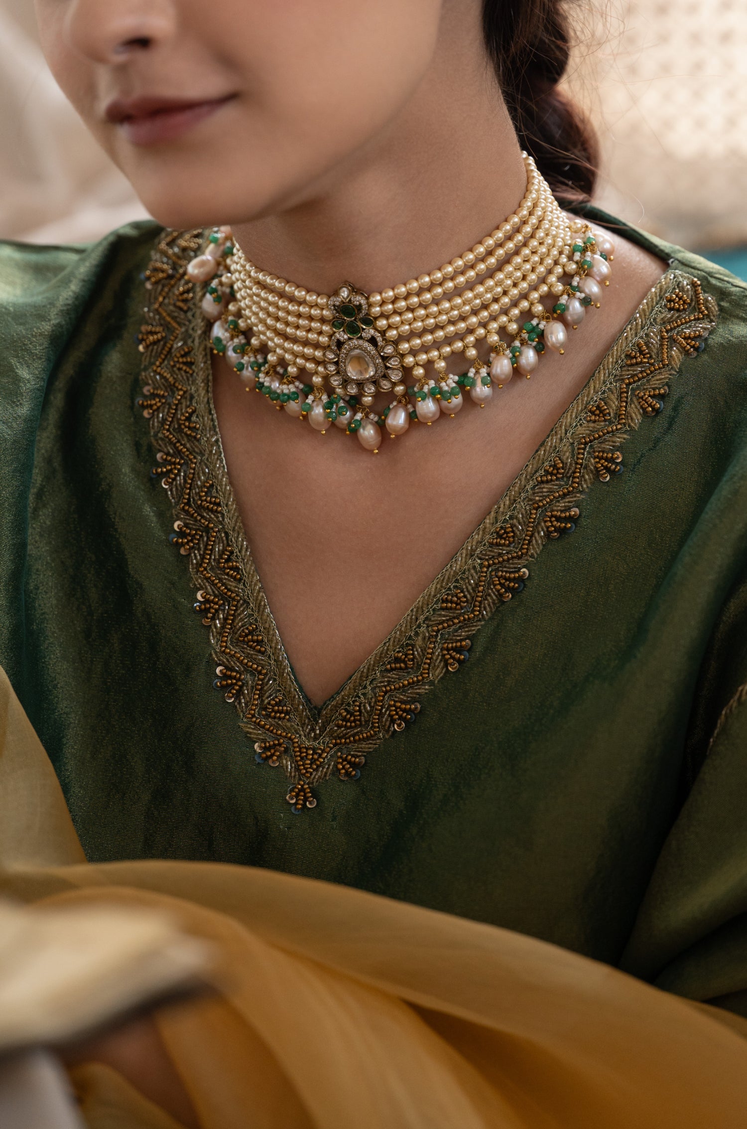 Anchal Green Polki Necklace