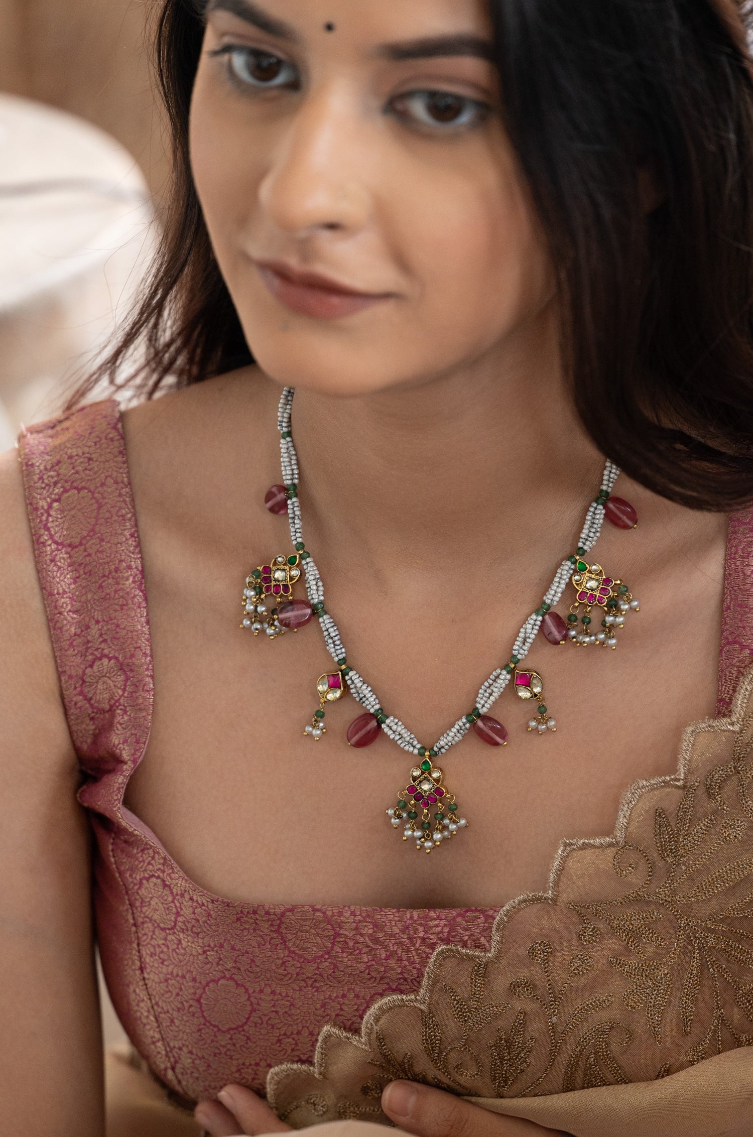 Rangriti Pink Kundan Necklace