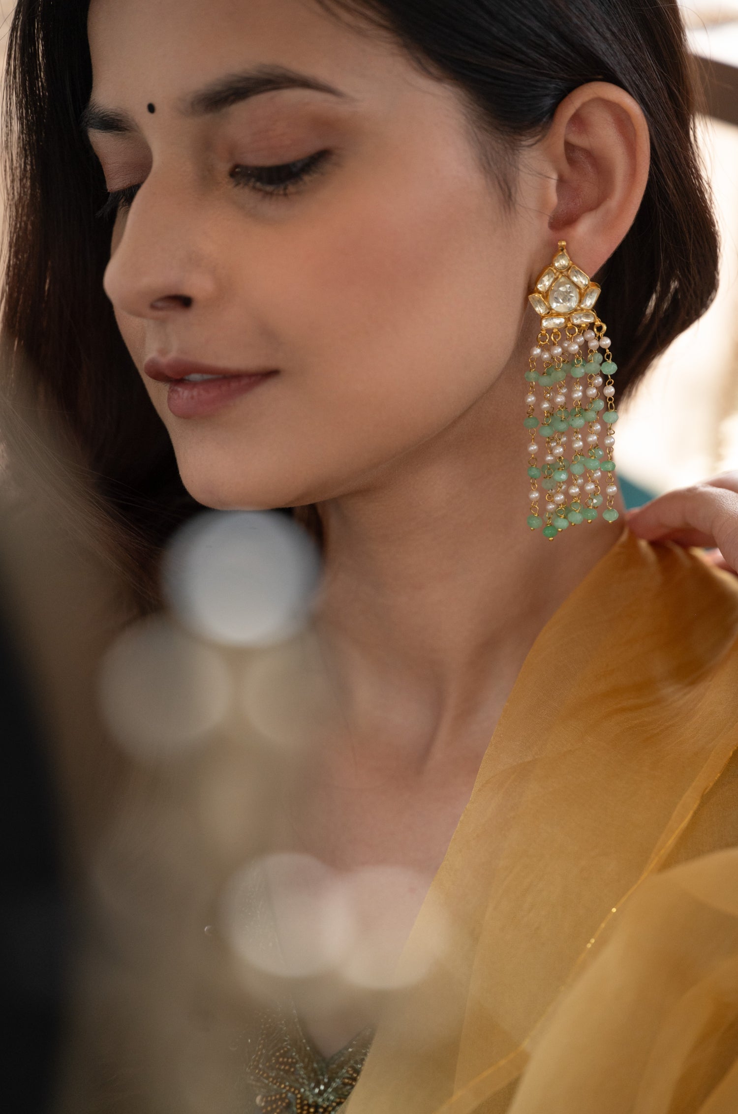 Tejasvi Mint Kundan Earrings
