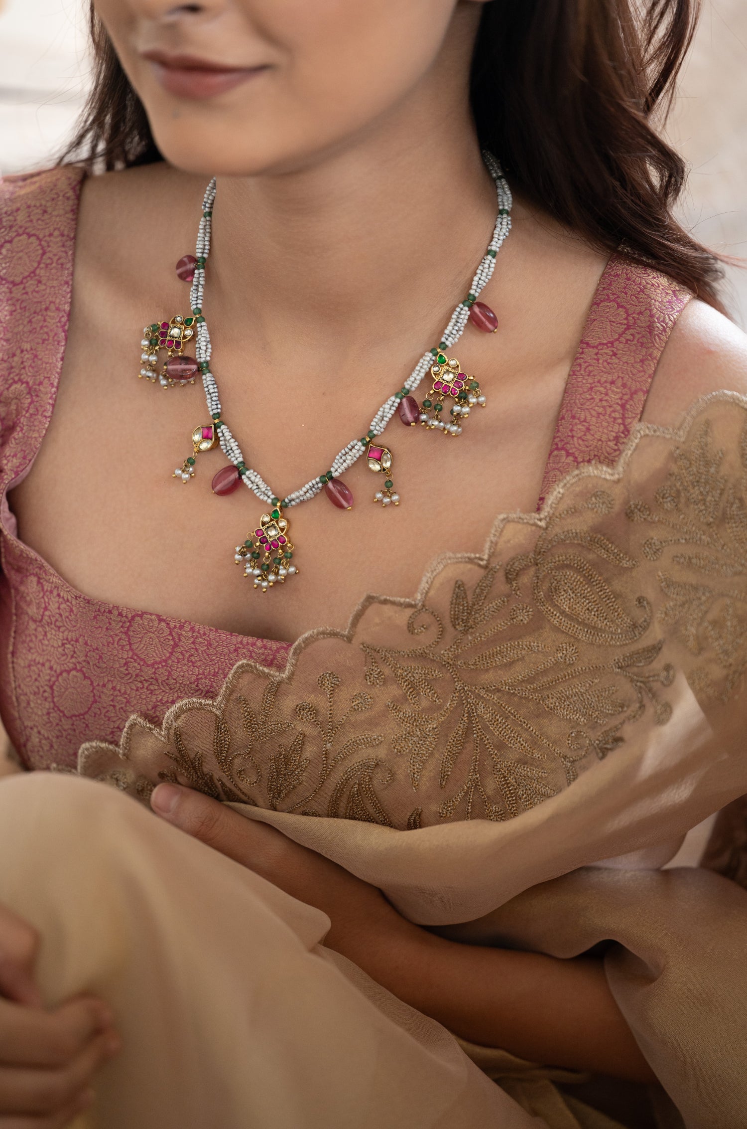 Rangriti Pink Kundan Necklace