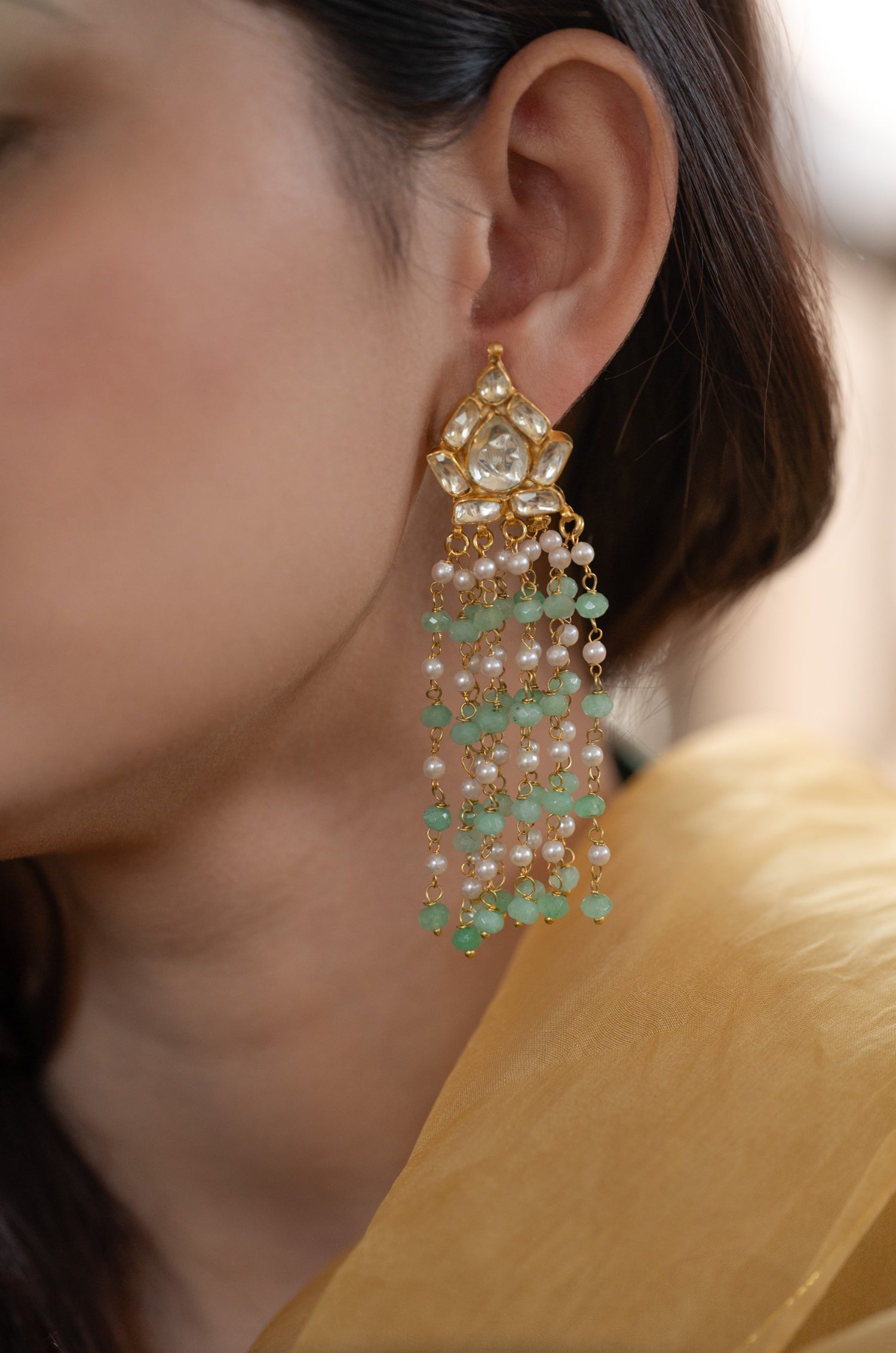 Tejasvi Mint Kundan Earrings