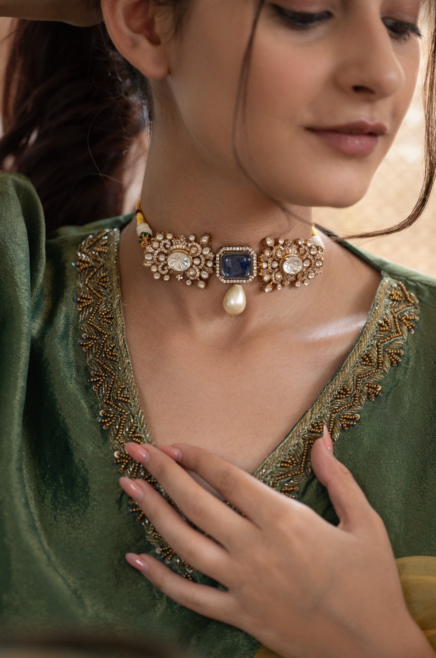 Ziana Blue Polki Choker Necklace