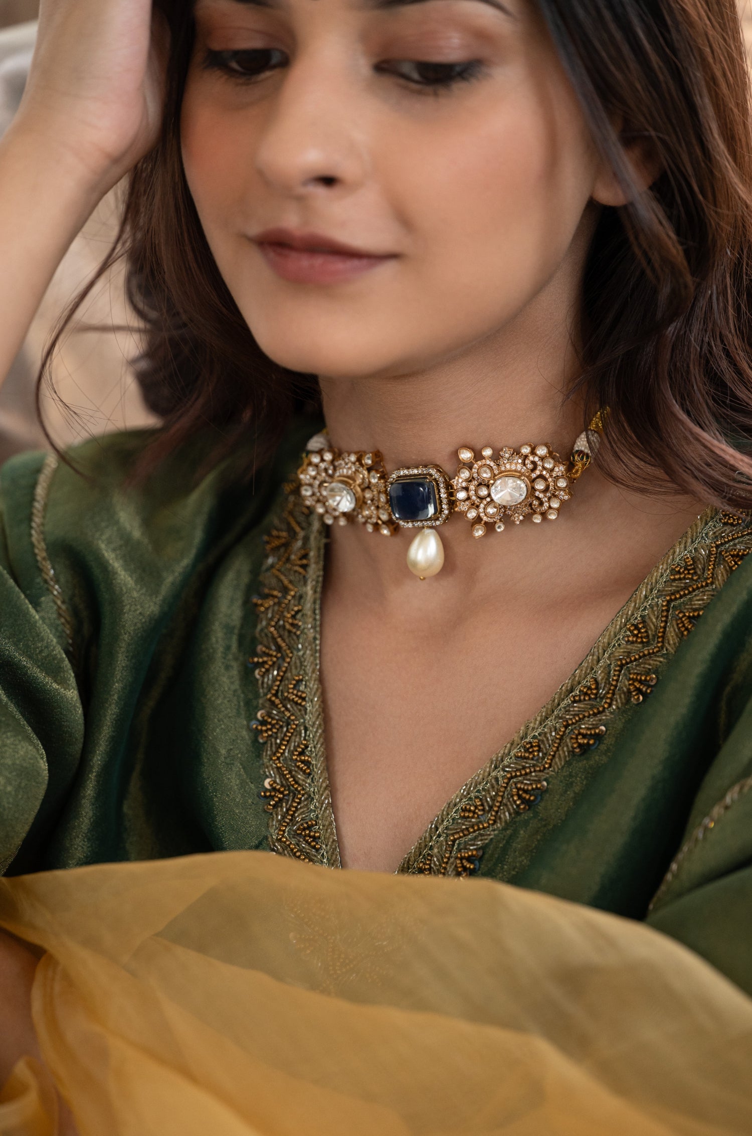 Ziana Blue Polki Choker Necklace