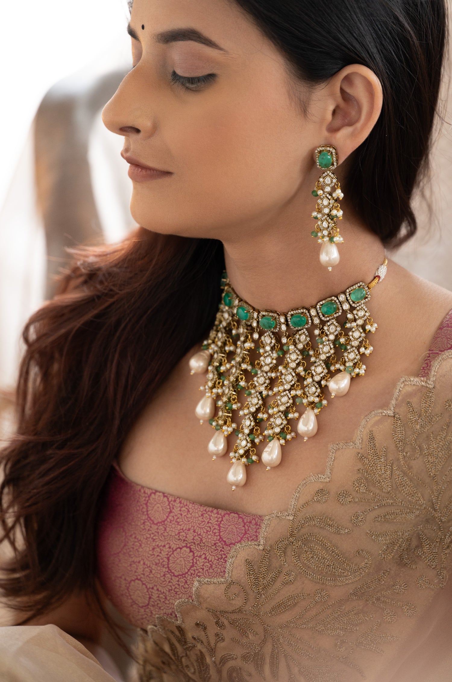 Kamini Mint Polki Necklace Set