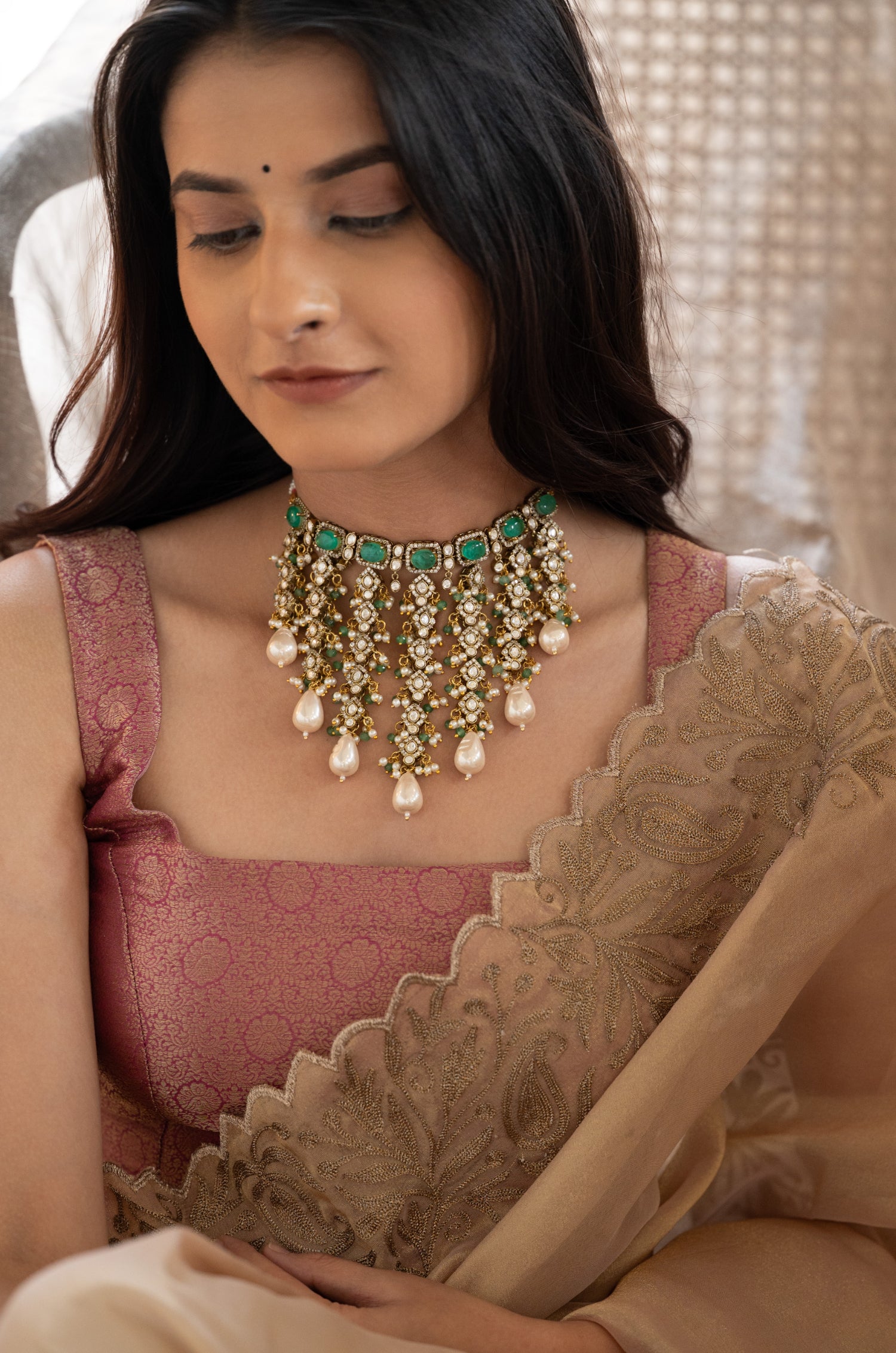 Kamini Mint Polki Necklace Set