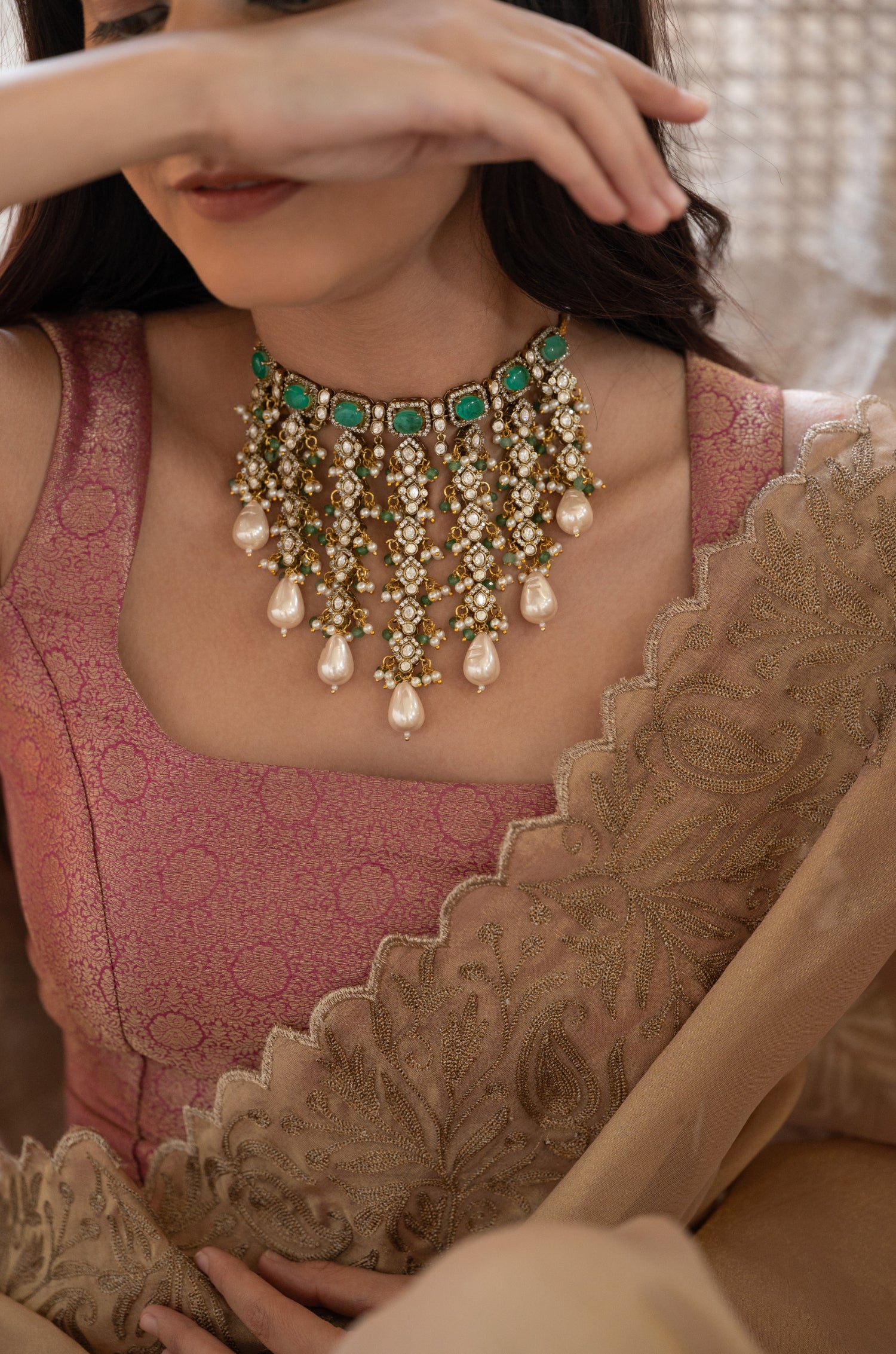 Kamini Mint Polki Necklace Set