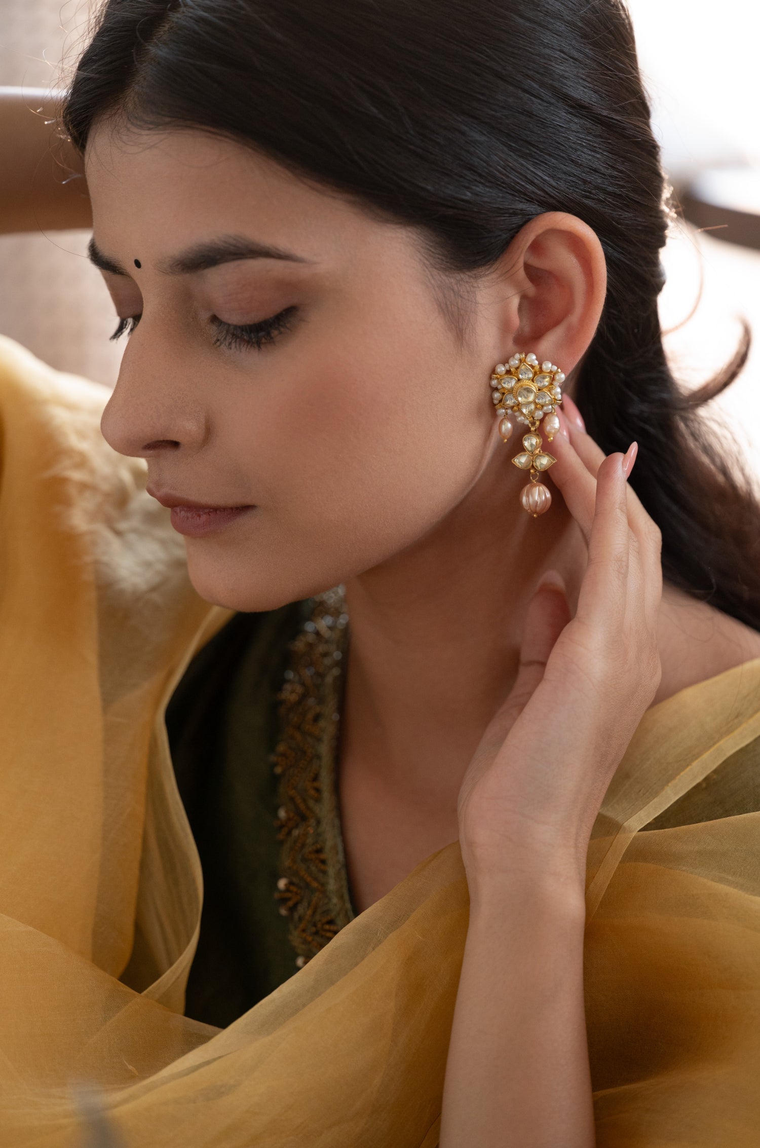 Rimjhim Pink Kundan Earrings