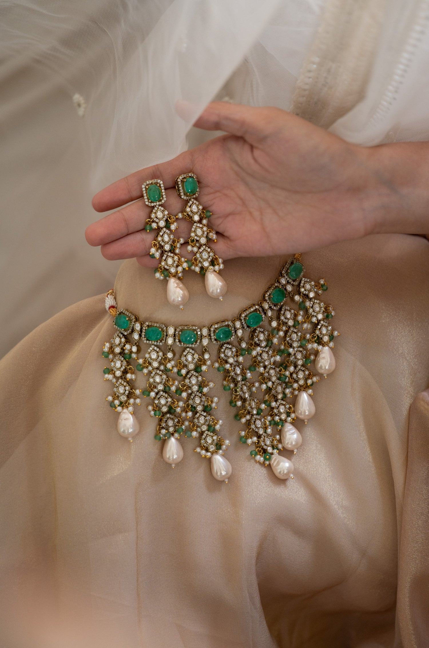 Kamini Mint Polki Necklace Set