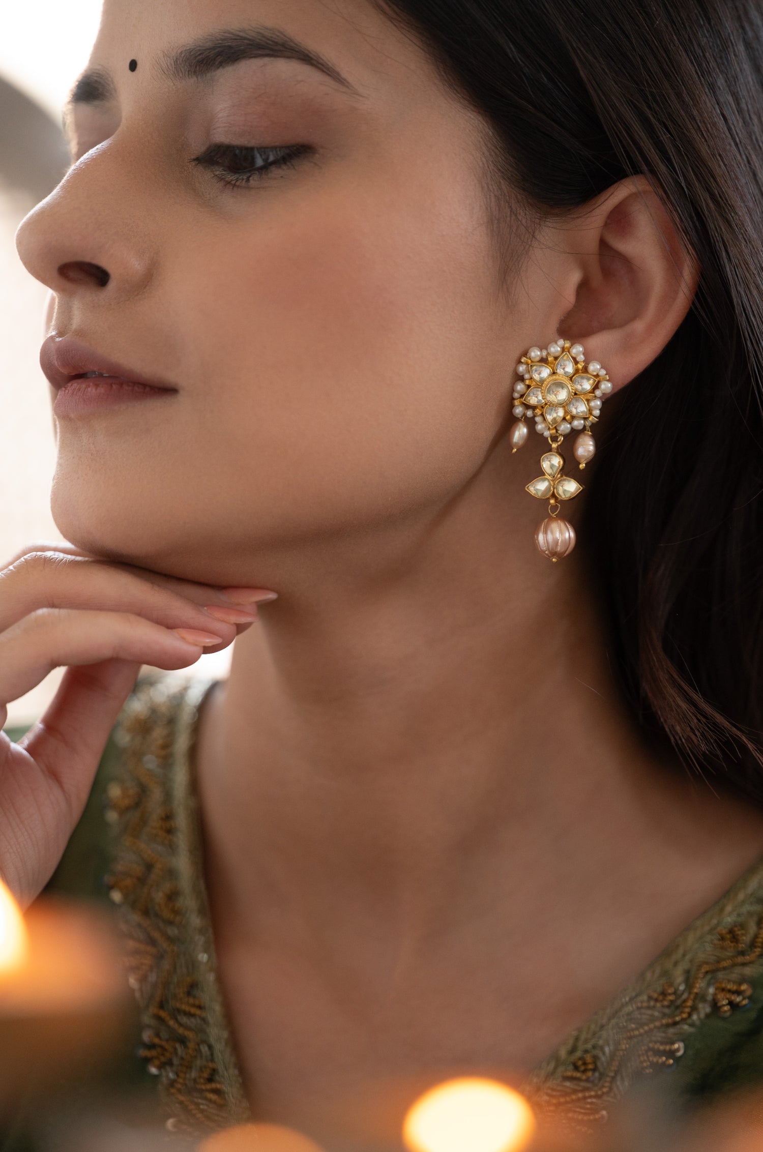 Rimjhim Pink Kundan Earrings