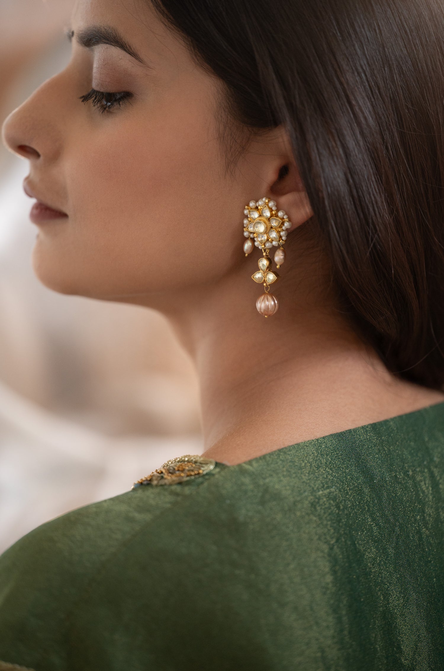 Rimjhim Pink Kundan Earrings