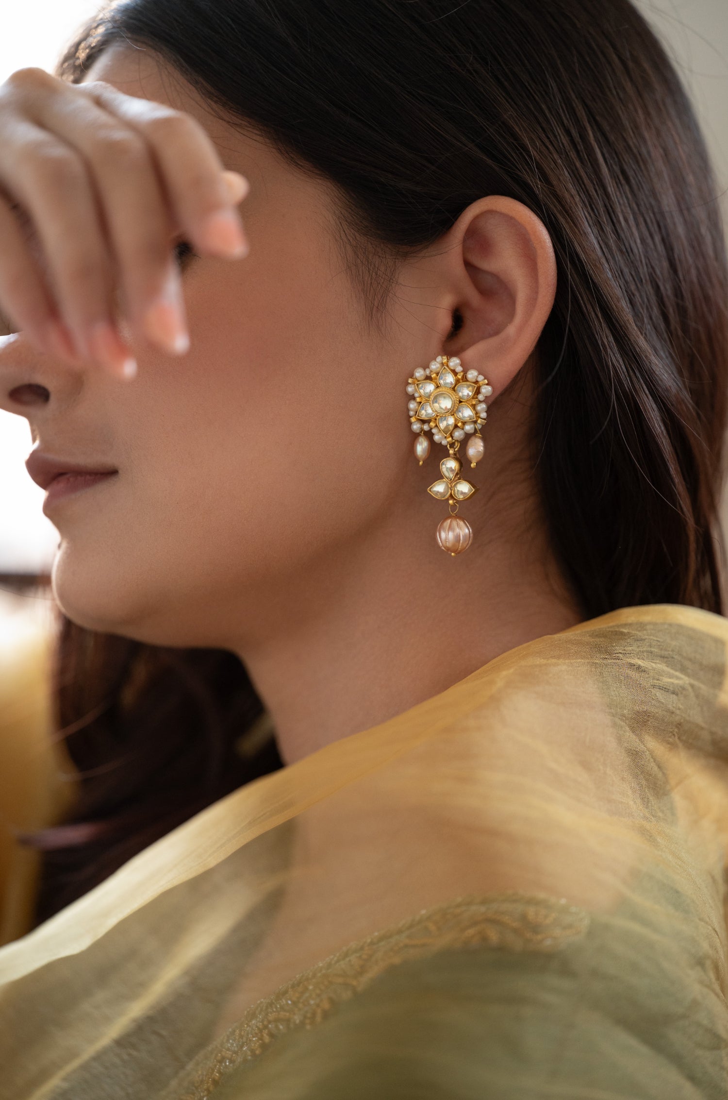 Rimjhim Pink Kundan Earrings