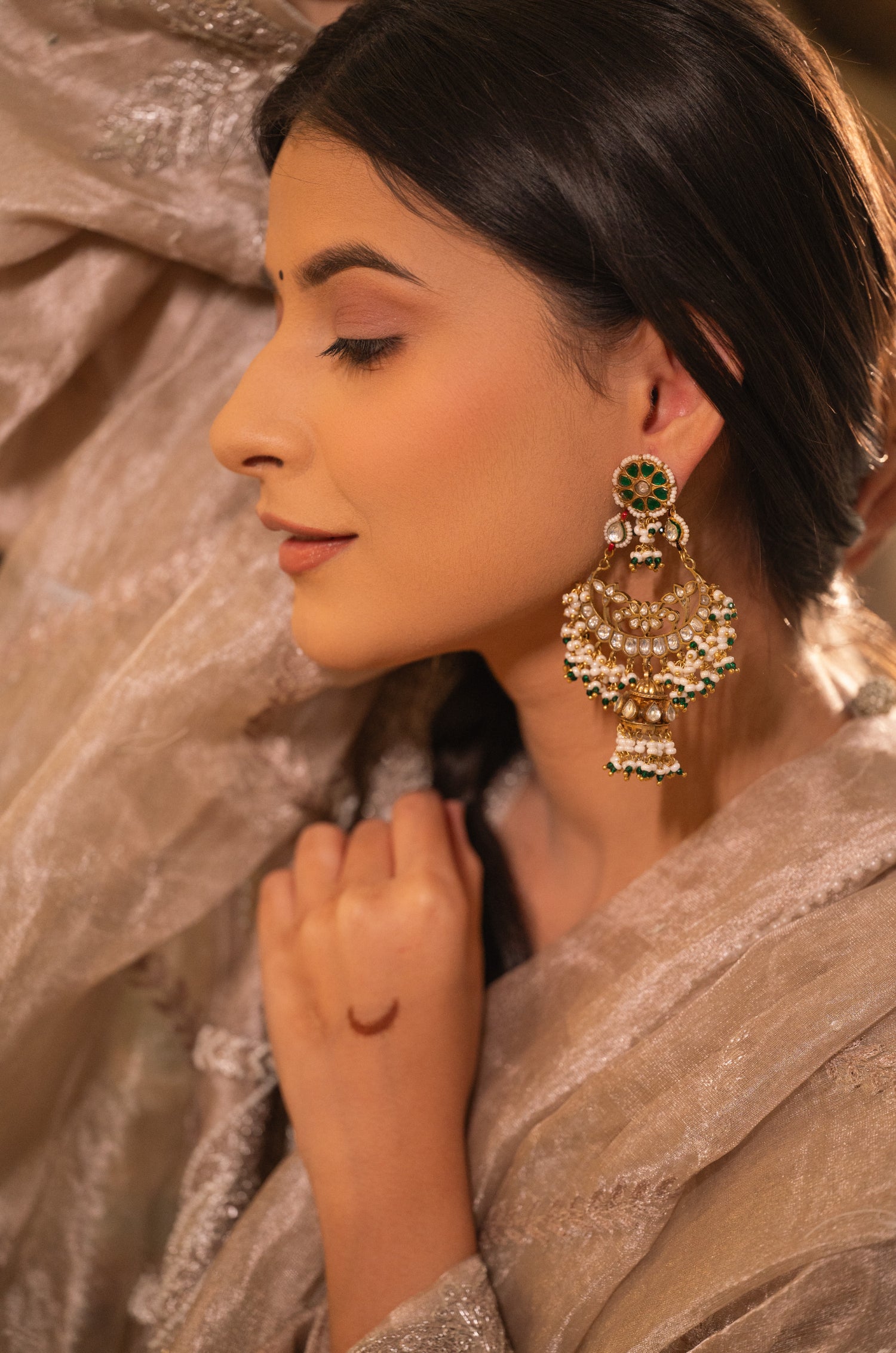 Eesha Kundan Chandbali Jhumka Earrings