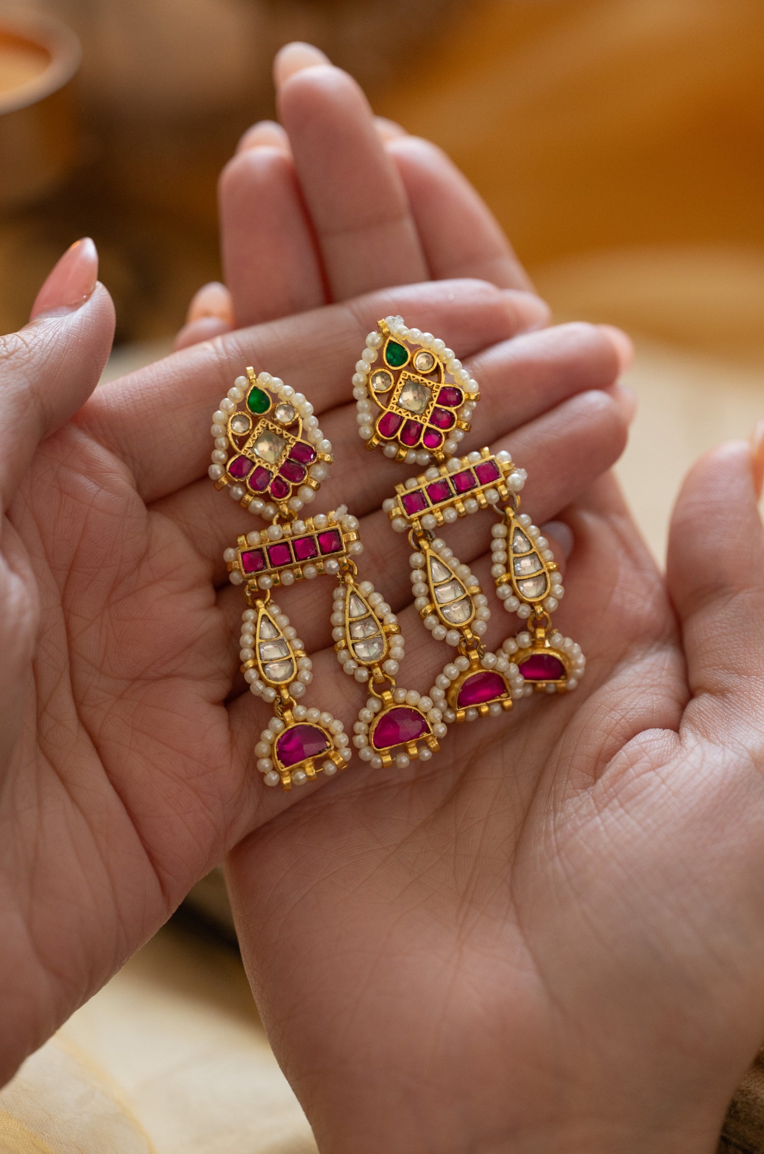 Raila Pink Kundan Earrings