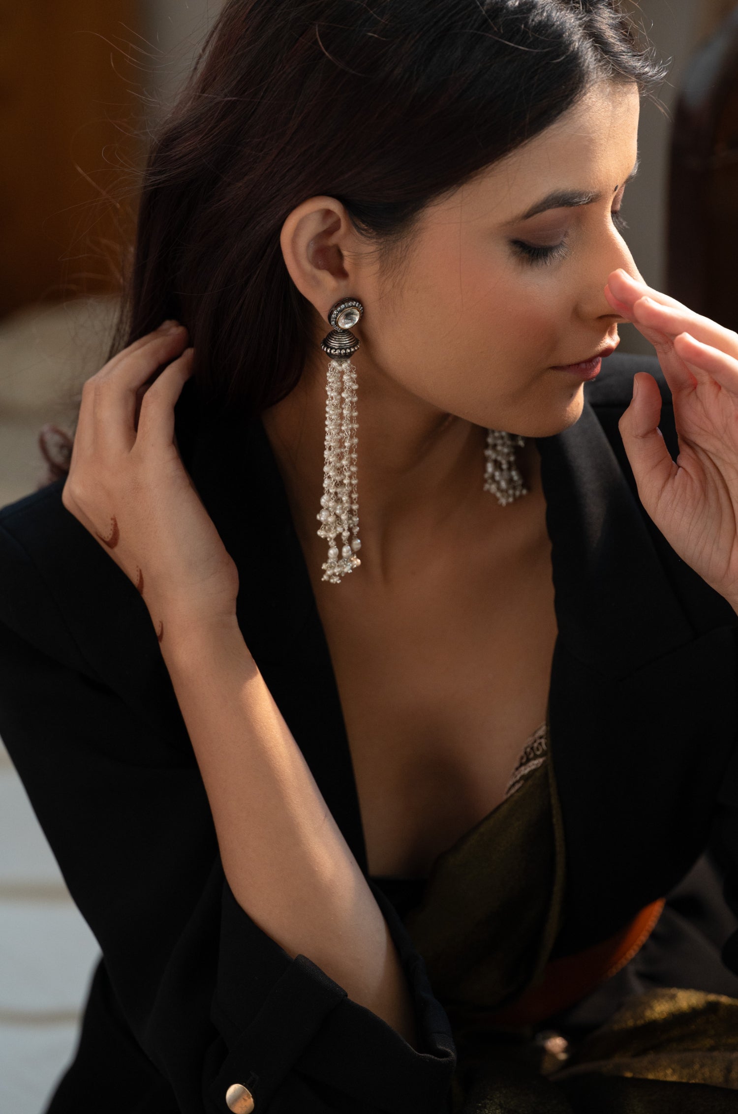 Himani Polki And Pearl Earrings