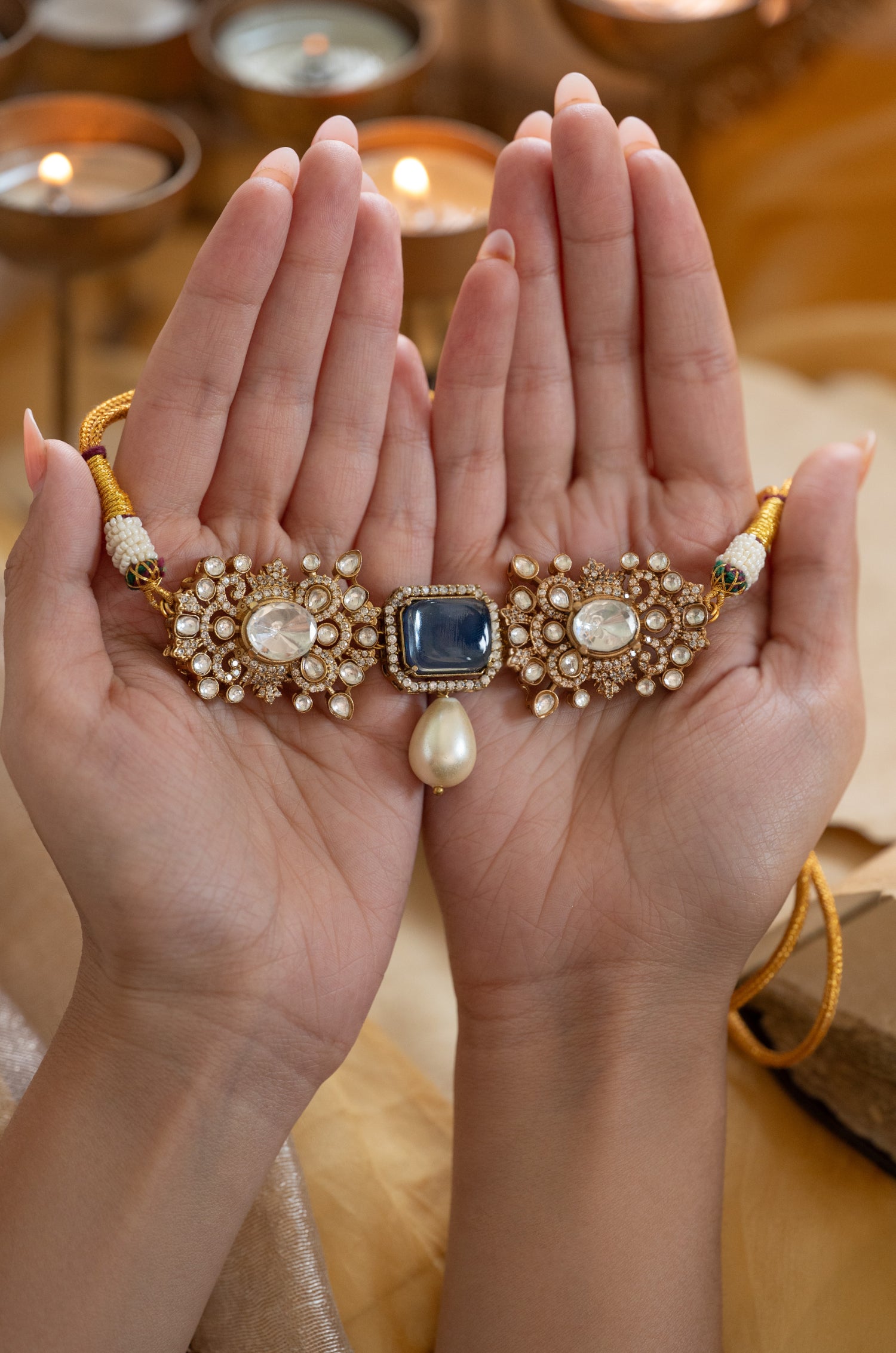 Ziana Blue Polki Choker Necklace