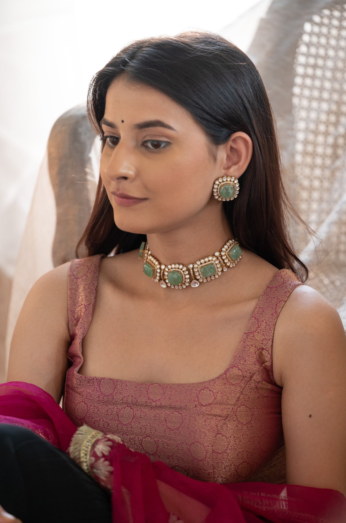 Rukmani Mint Choker Necklace Set