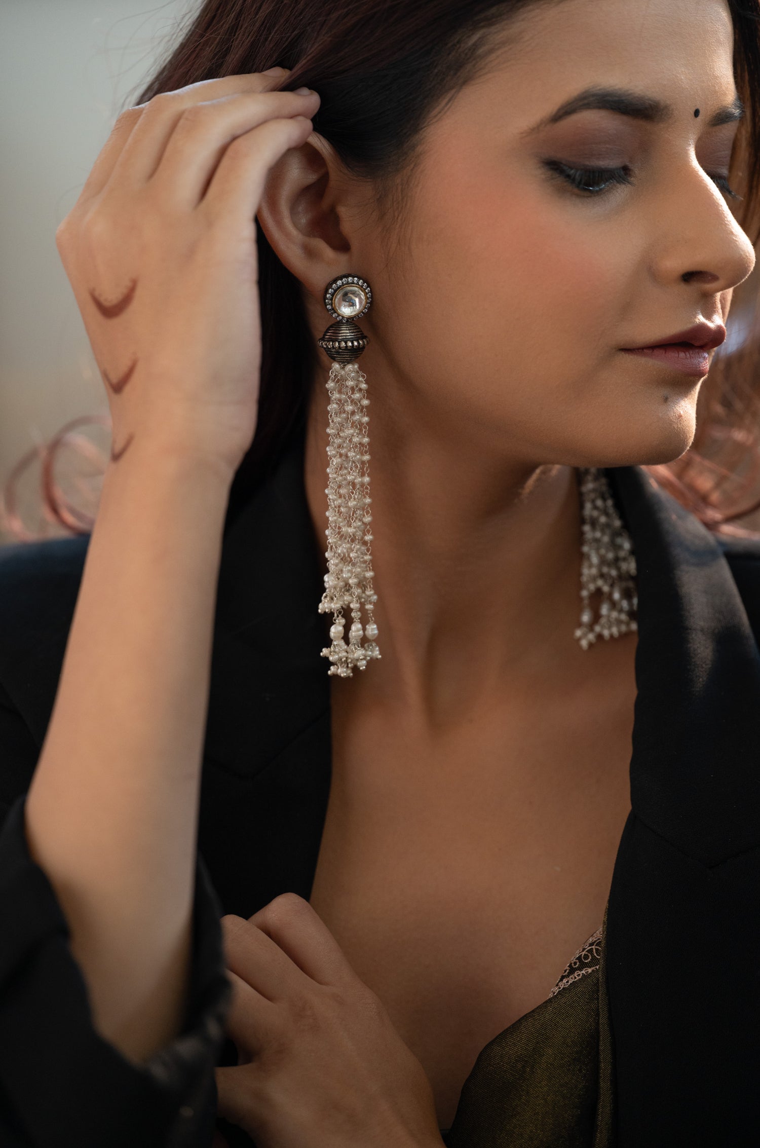 Himani Polki And Pearl Earrings