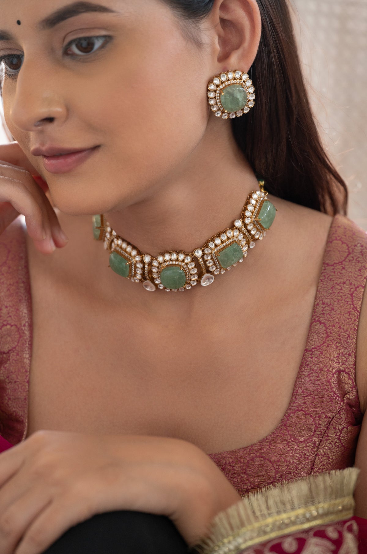 Rukmani Mint Choker Necklace Set