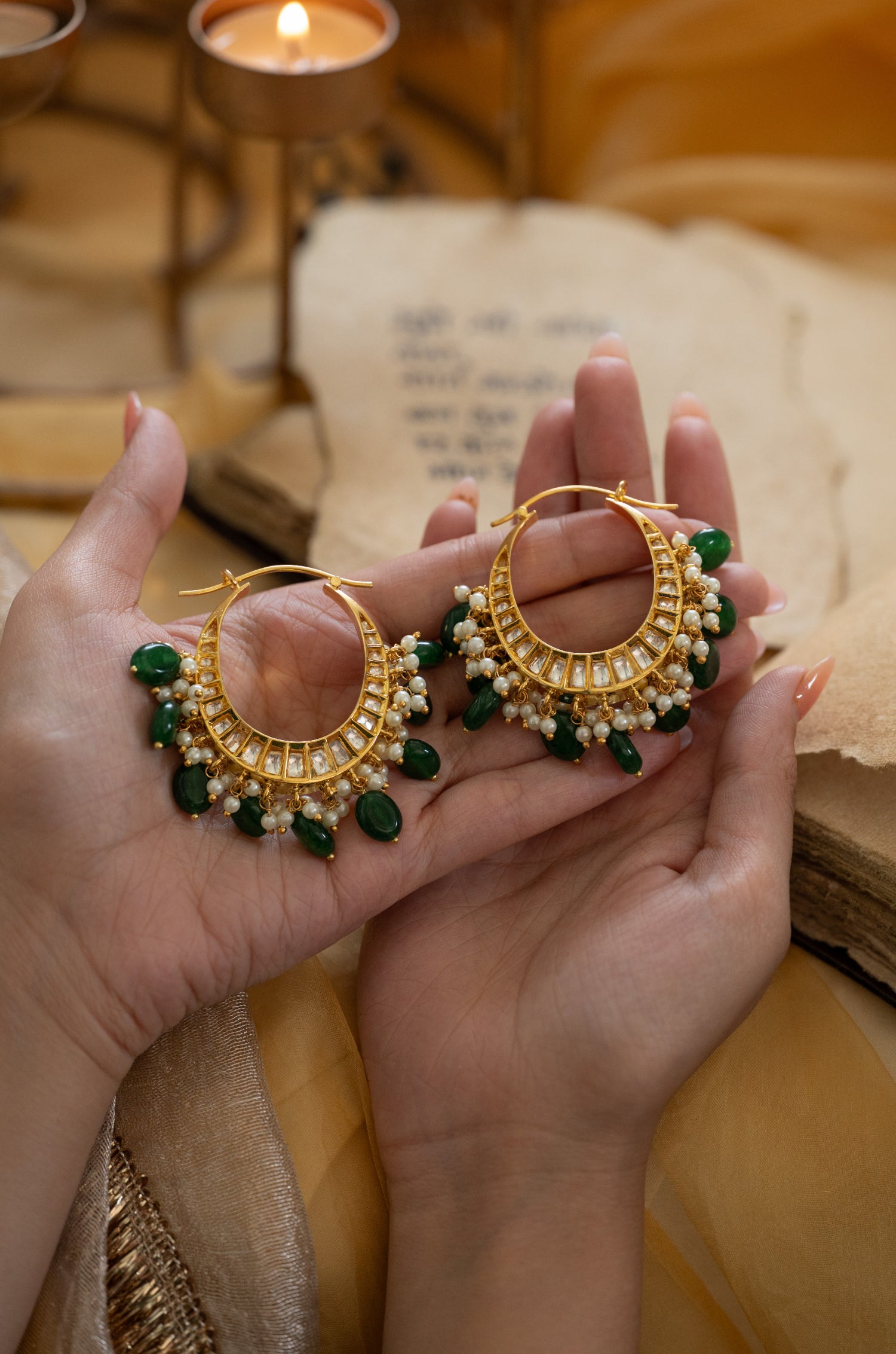 Param Green Kundan Hoops