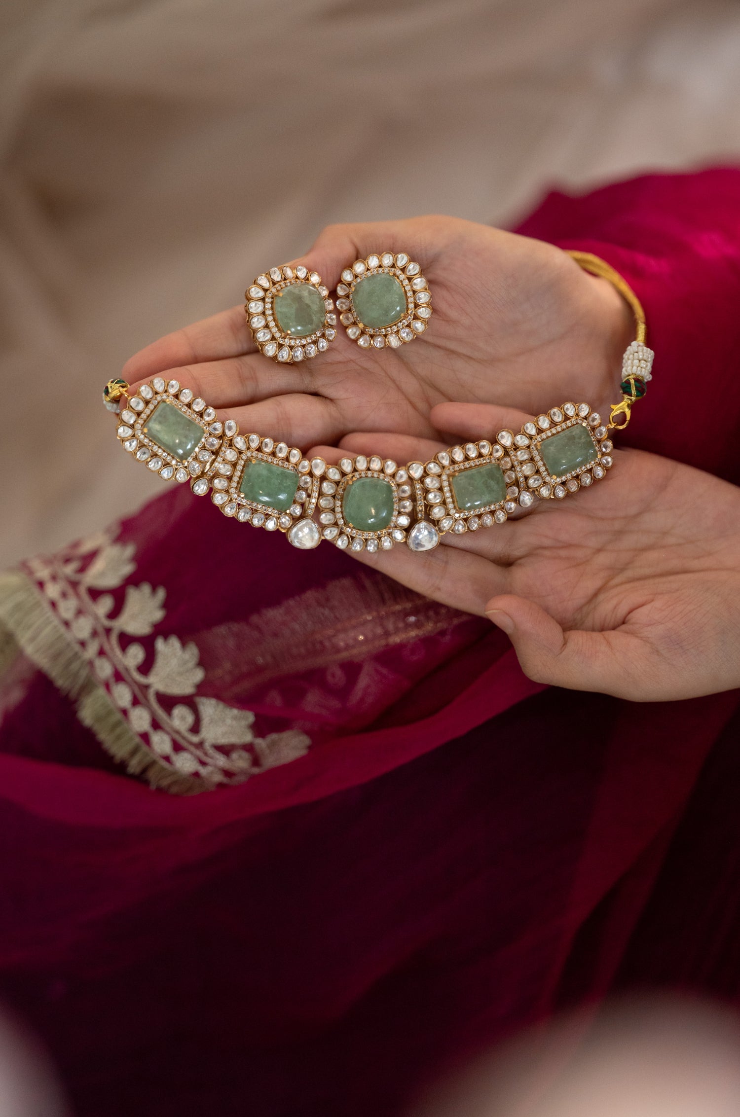 Rukmani Mint Choker Necklace Set