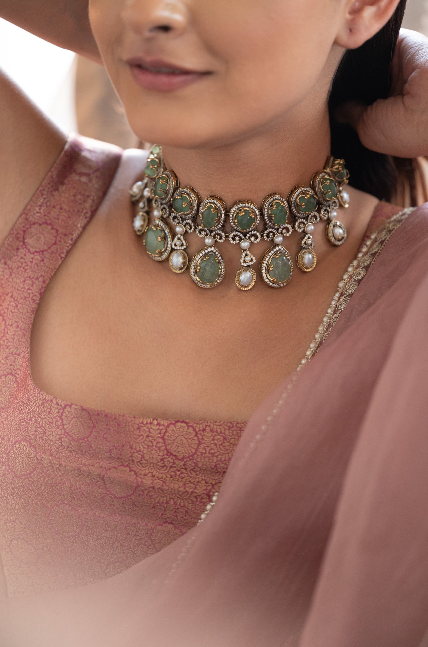 Hafisa Mint Polki Necklace Set