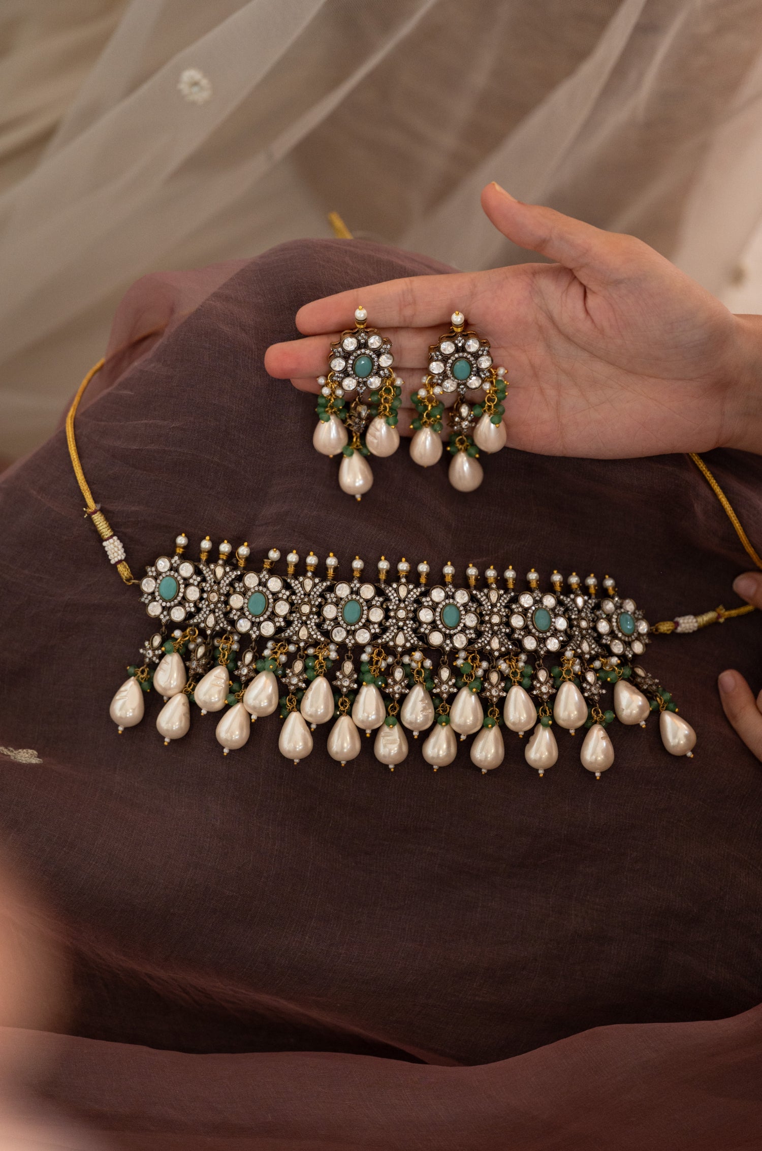 Aarzo Mint Polki Necklace Set