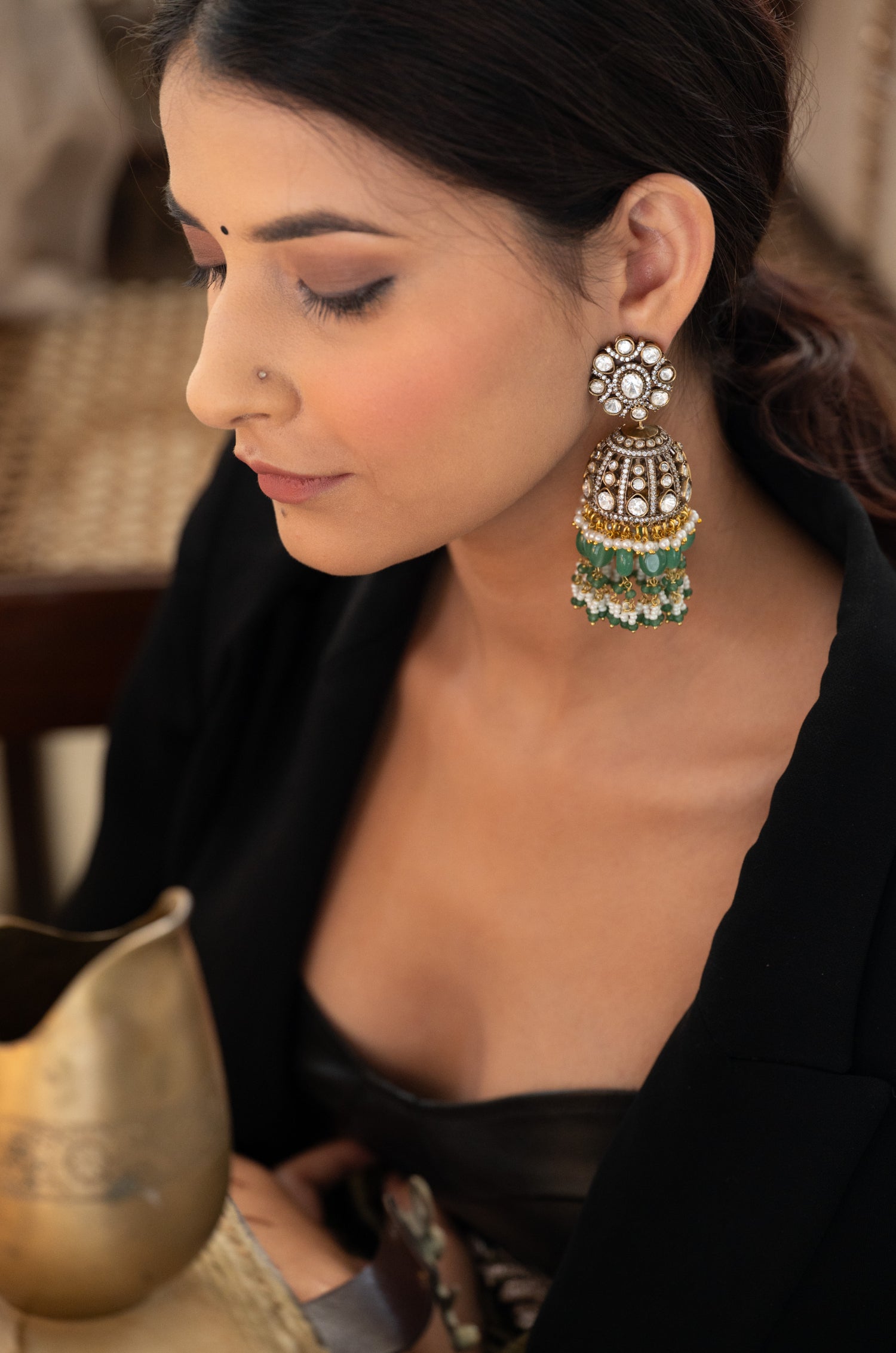 Meera Victorian Polki Jhumka Earrings