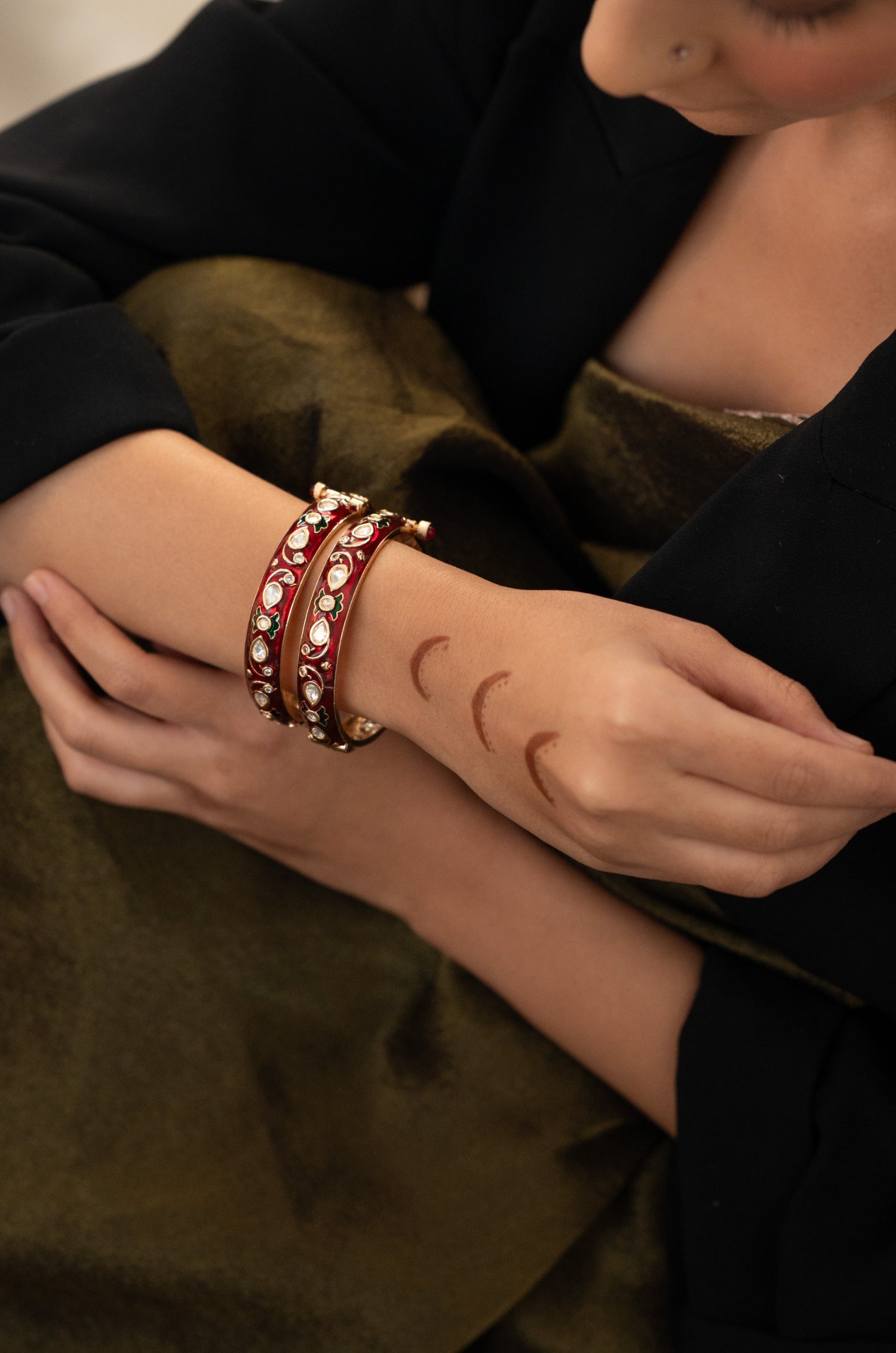 Tanisha Red Meenakari Polki Bangles - Set of 2