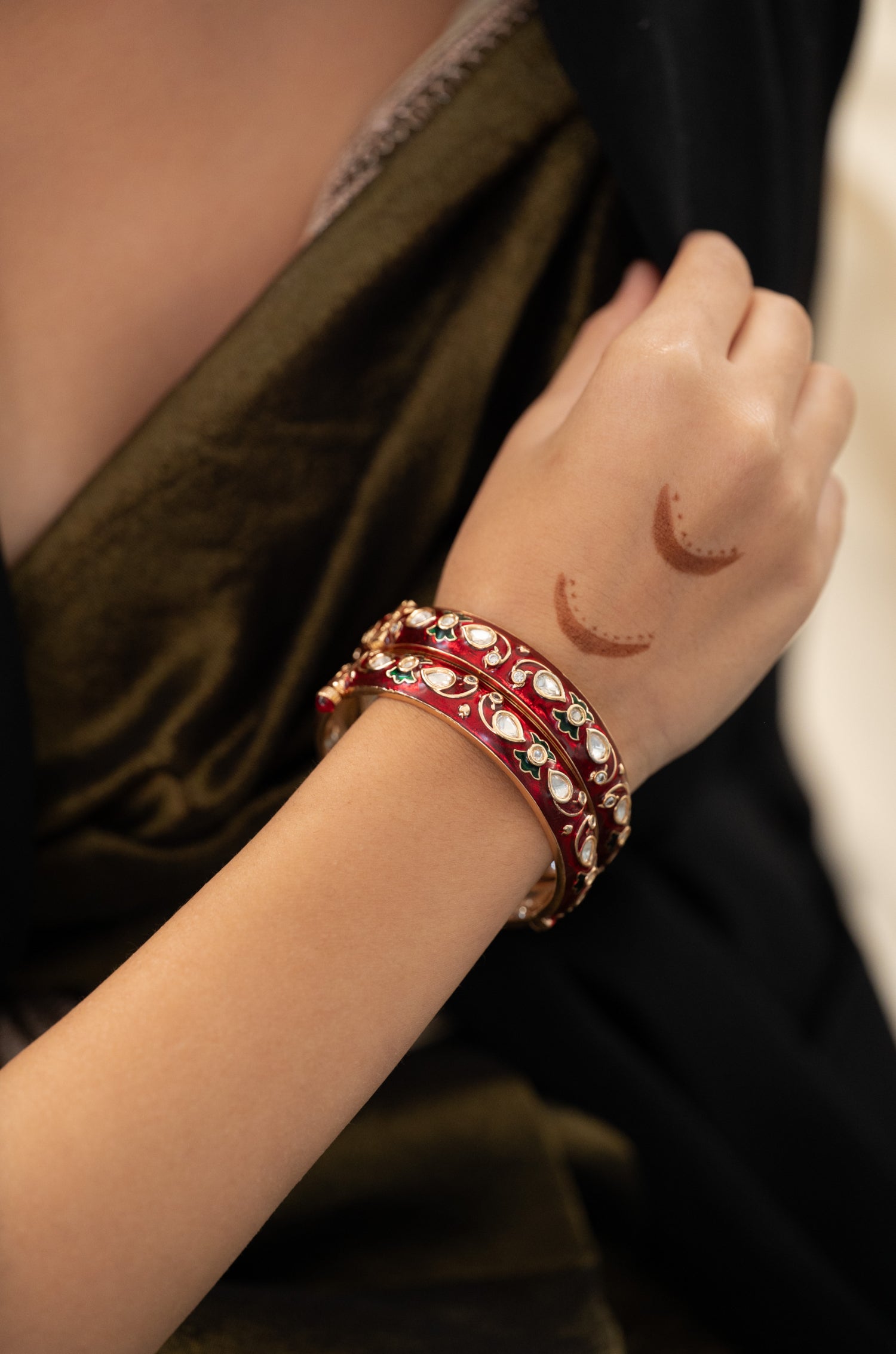 Tanisha Red Meenakari Polki Bangles - Set of 2