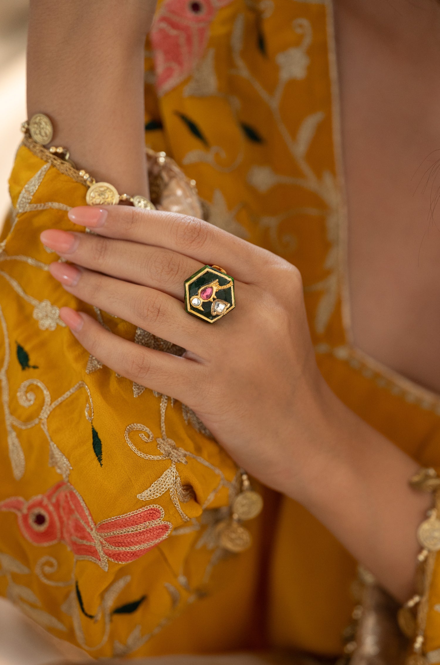 Samaila Green Meenakari Ring