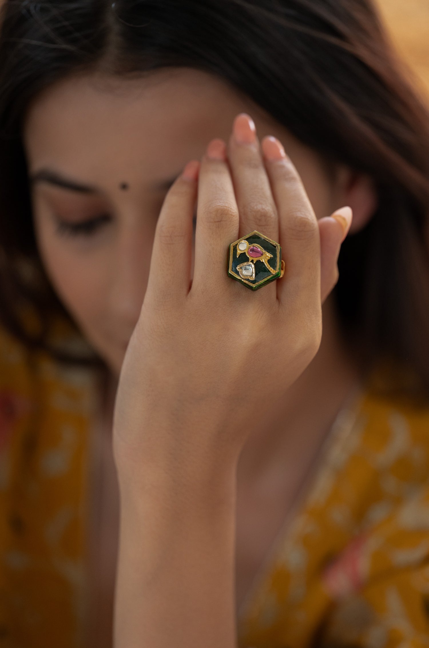 Samaila Green Meenakari Ring