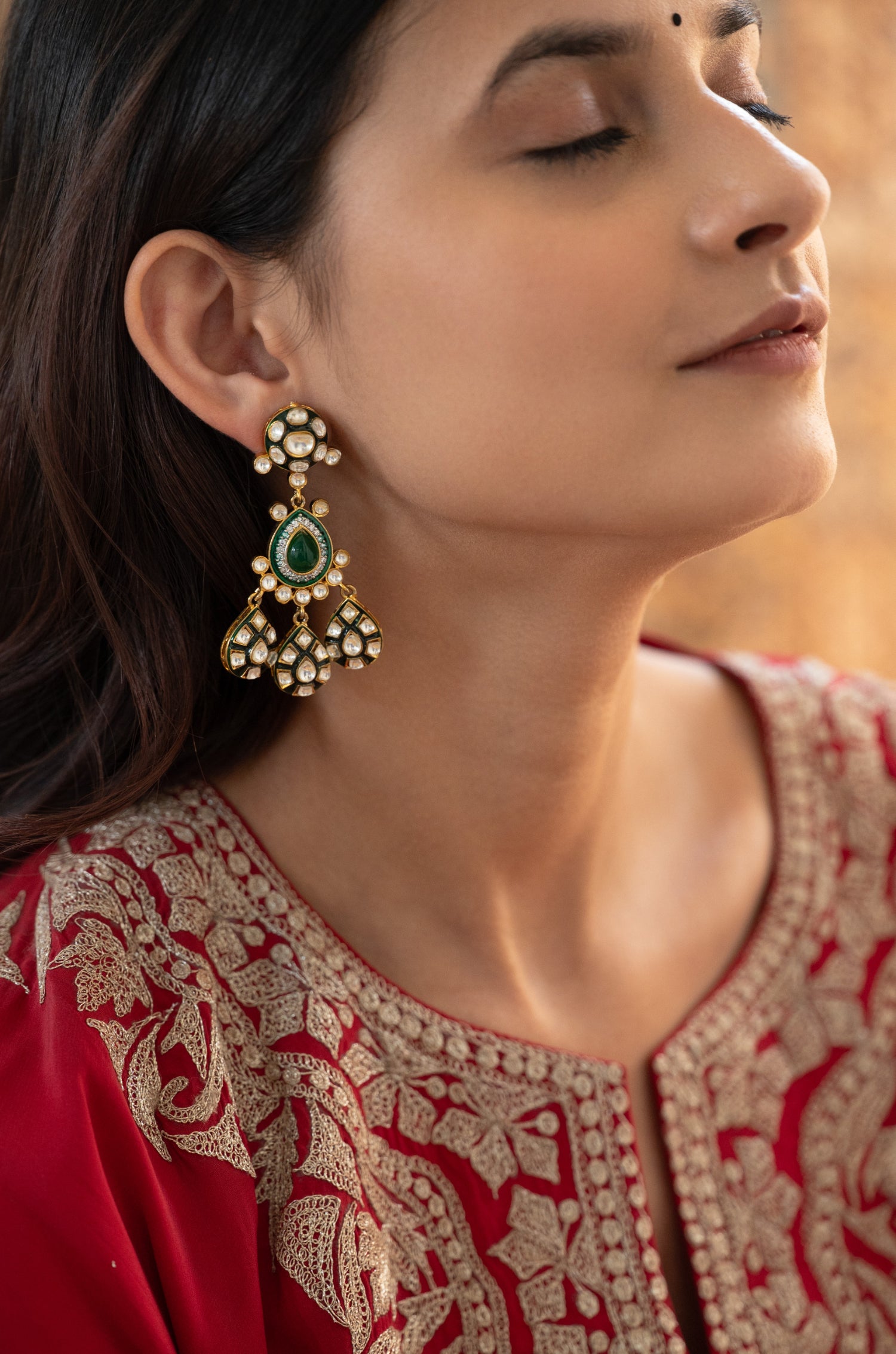 Amayna Green Polki Earrings