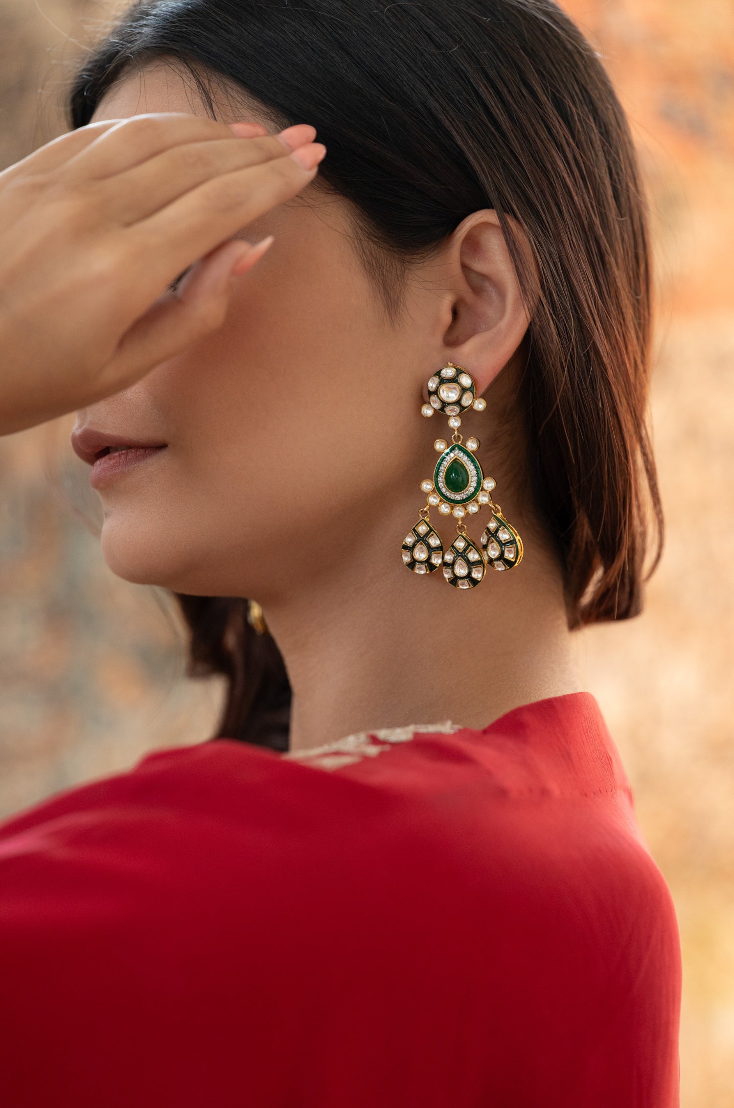 Amayna Green Polki Earrings