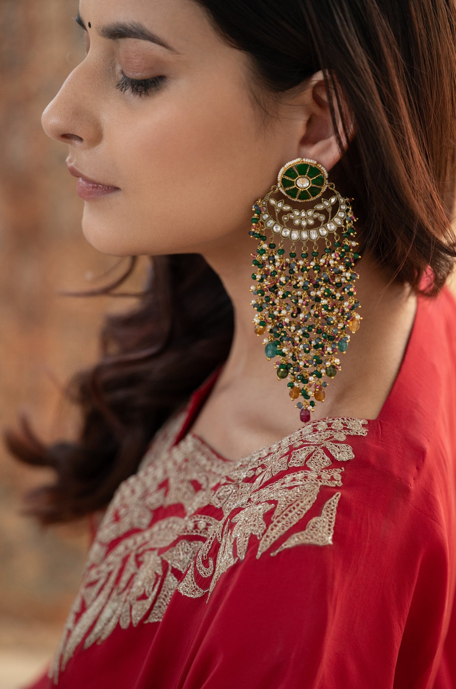 Sabeena Green Kundan Earrings