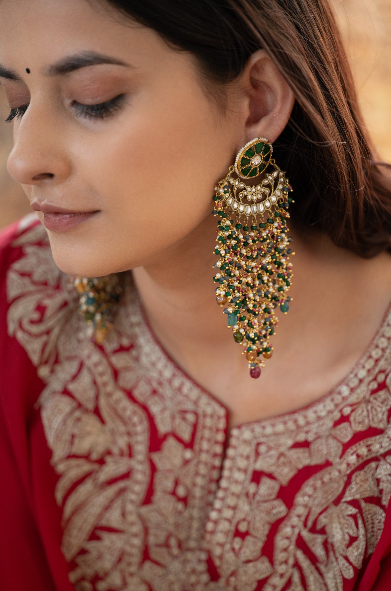Sabeena Green Kundan Earrings