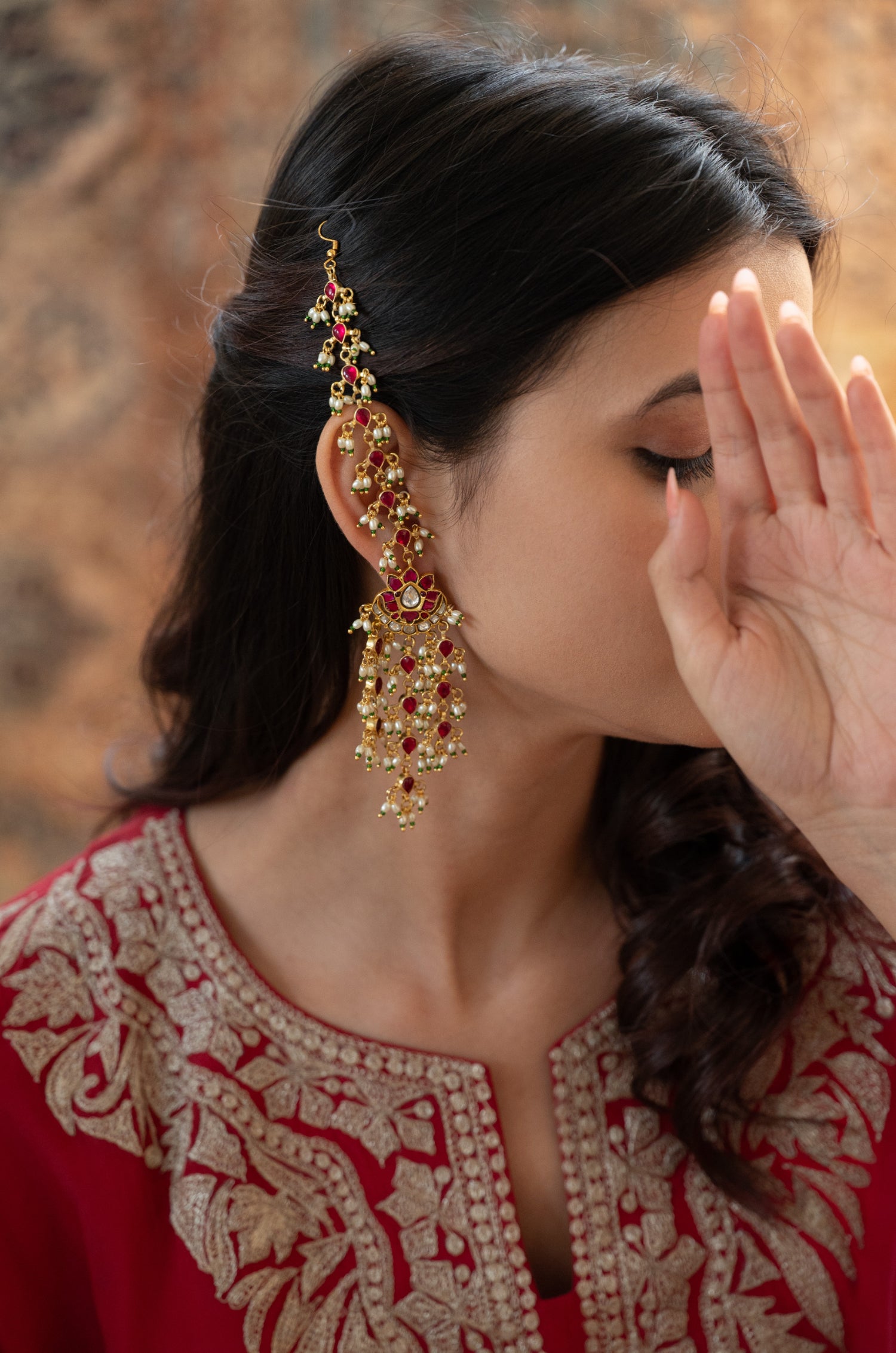 Aliana Pink Kundan Chandbali Earrings