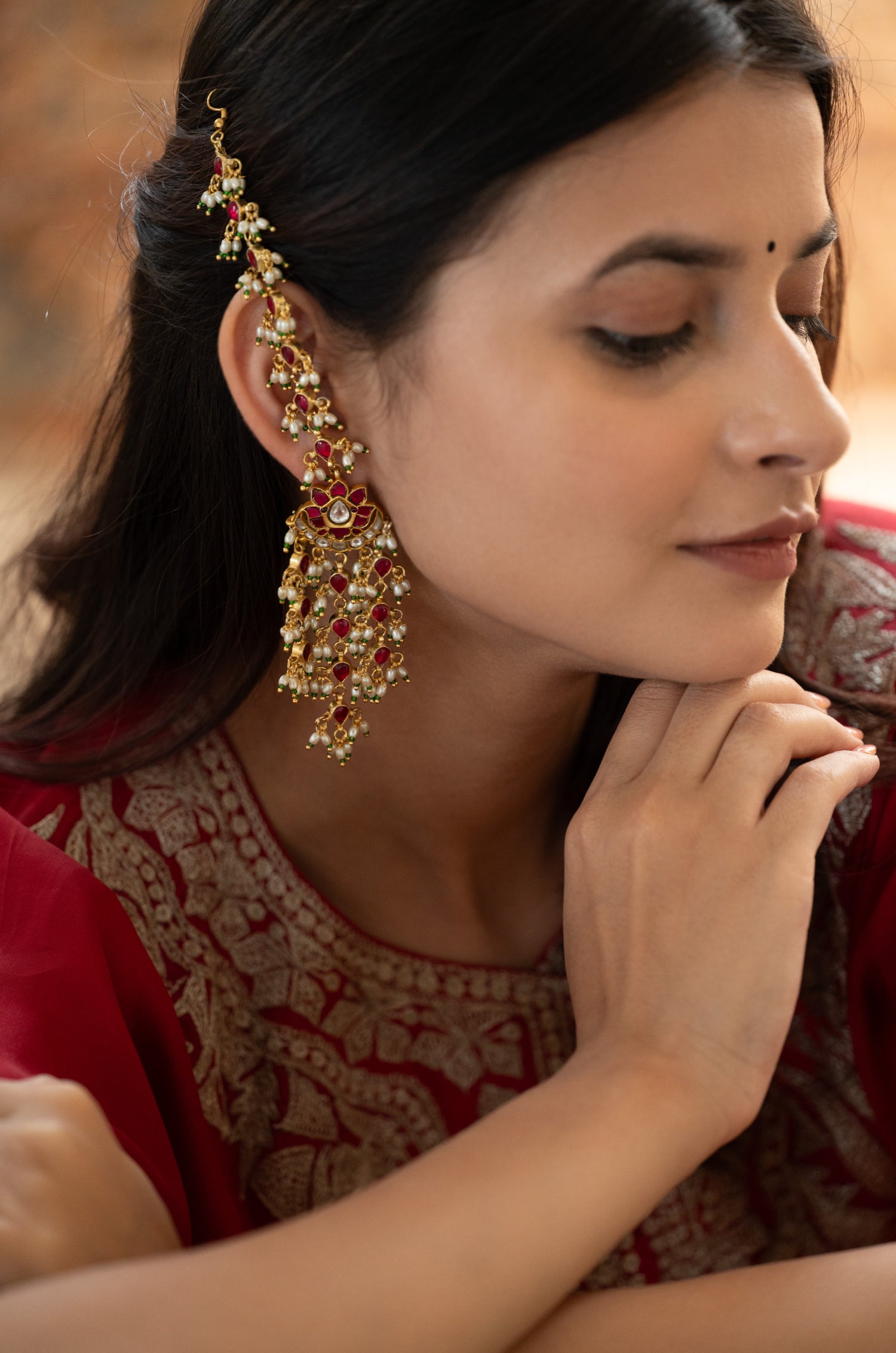 Aliana Pink Kundan Chandbali Earrings