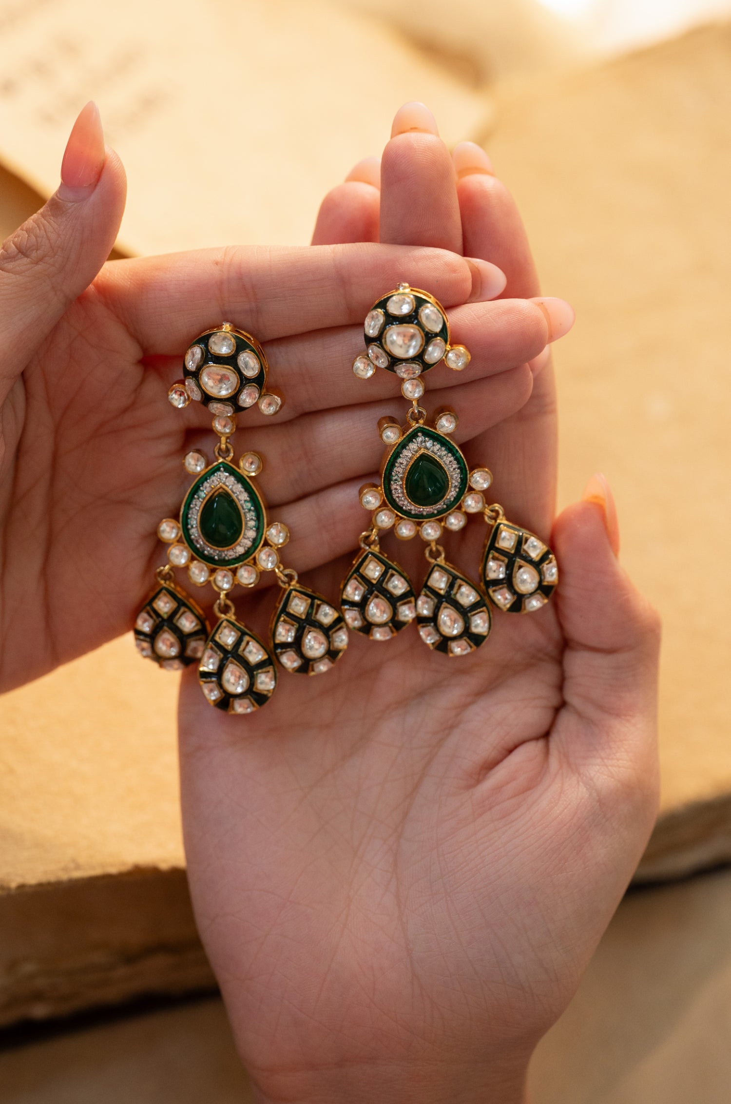Amayna Green Polki Earrings