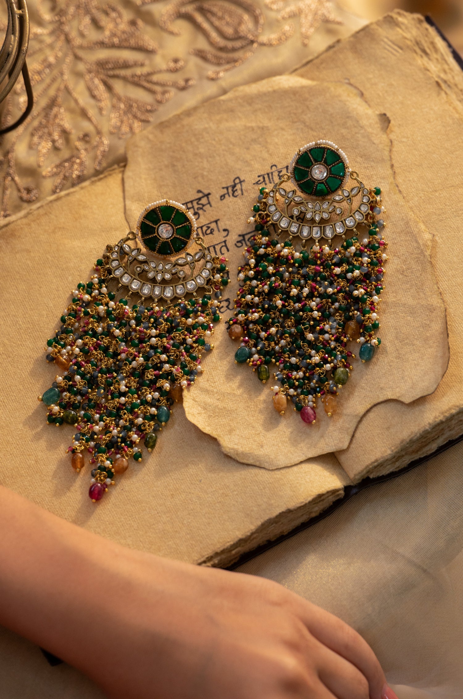 Sabeena Green Kundan Earrings
