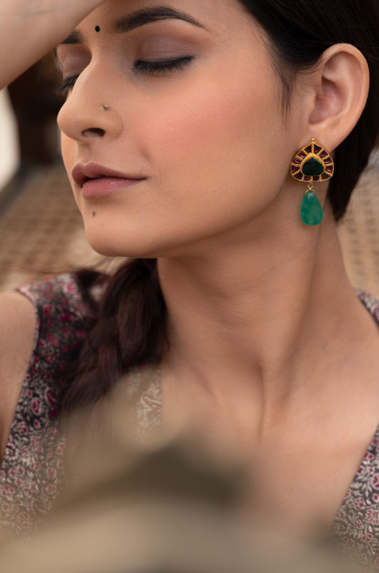 Avni Floral Green Kundan Earrings