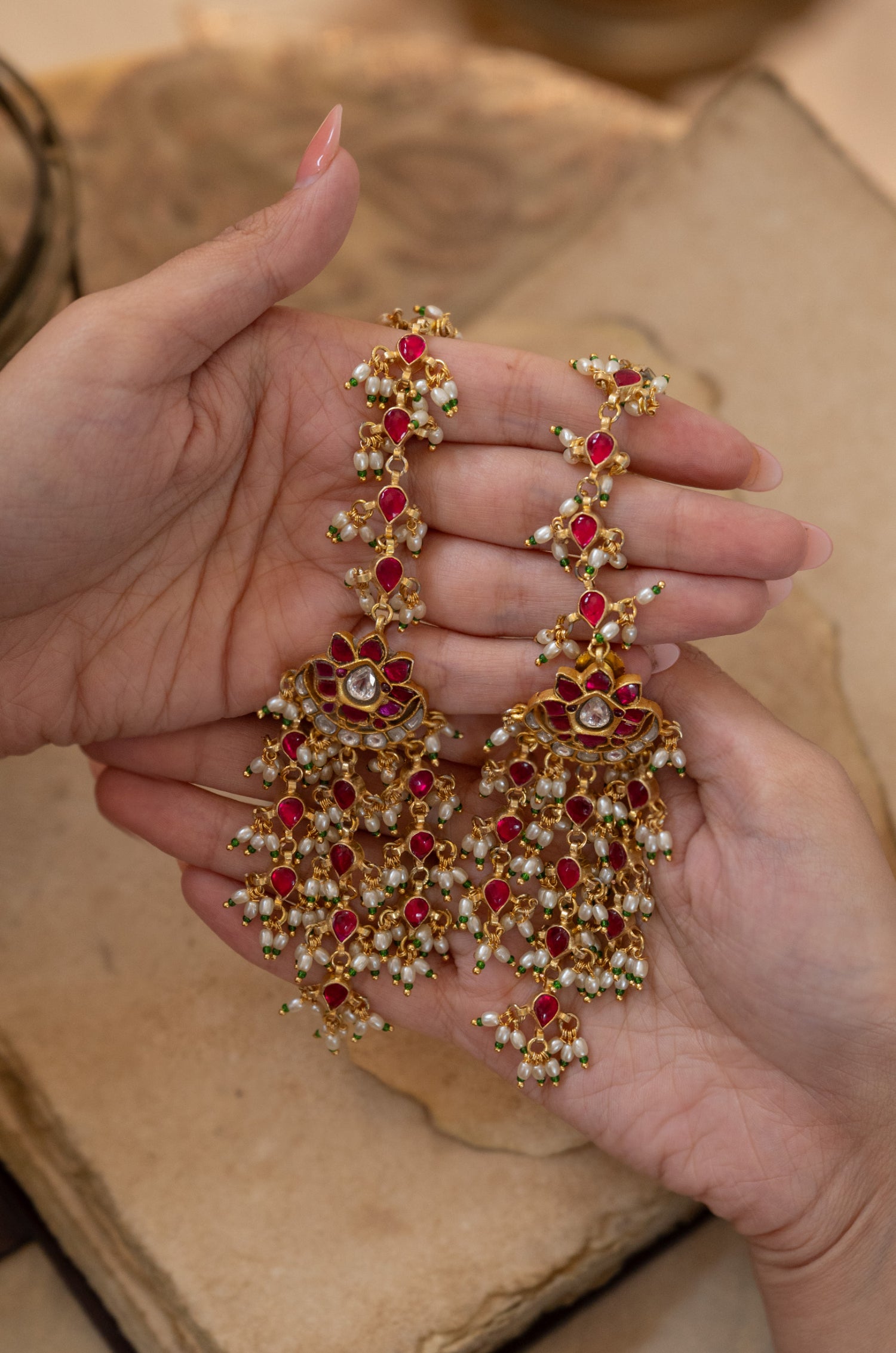 Aliana Pink Kundan Chandbali Earrings