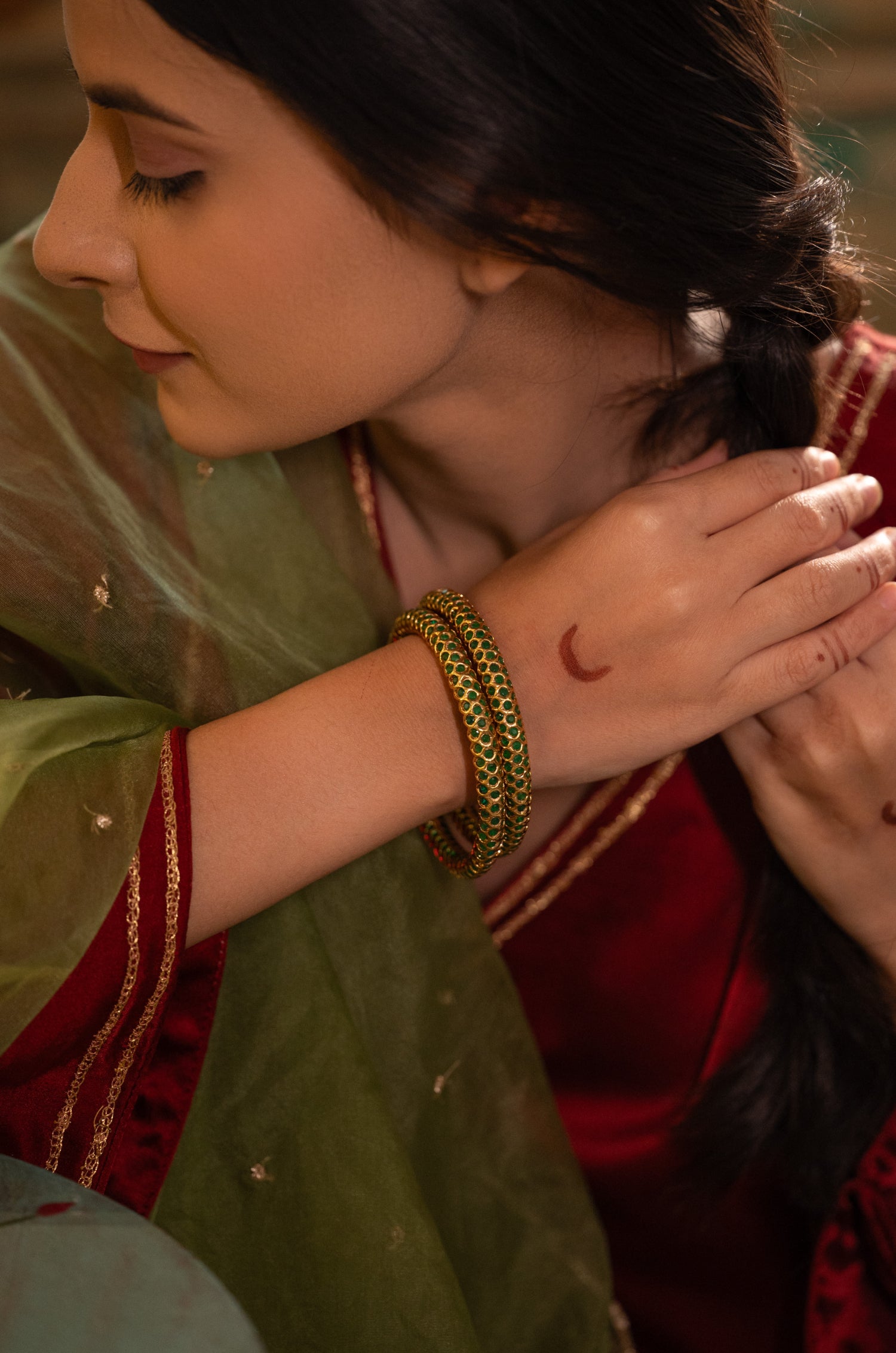 Uthami Green Jadau Bangles - Set of 2