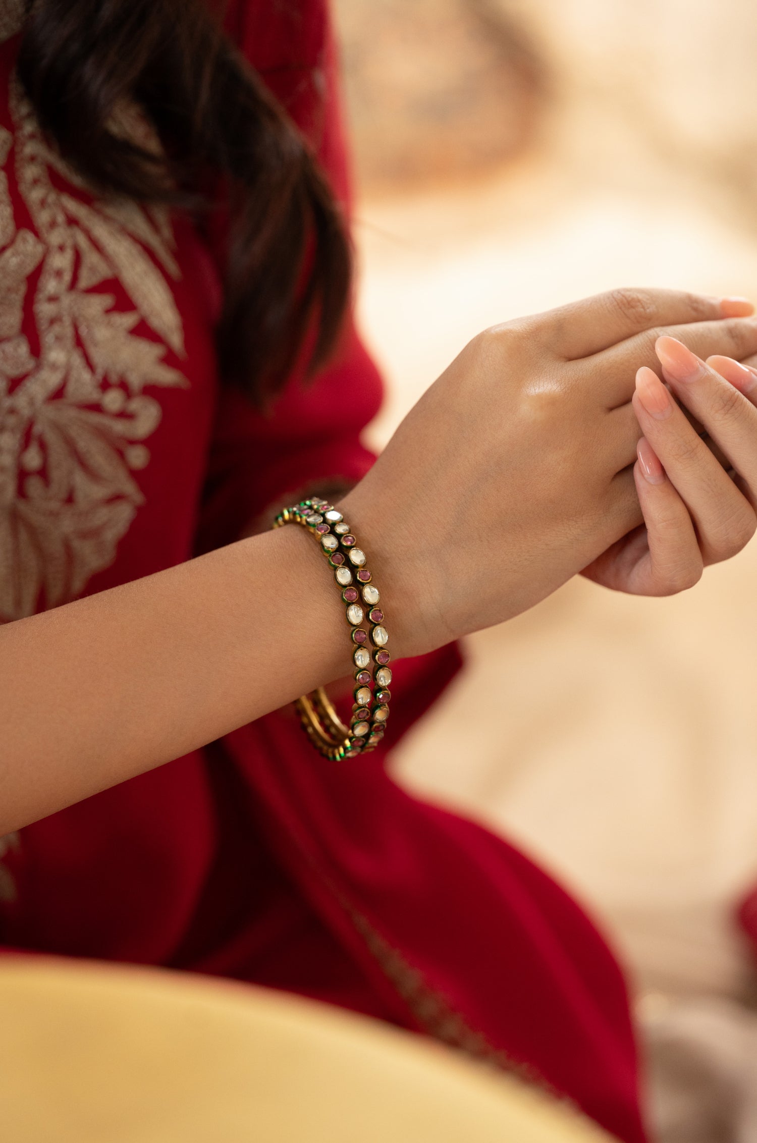 Aina Pink Kundan Bangles - Set Of 2