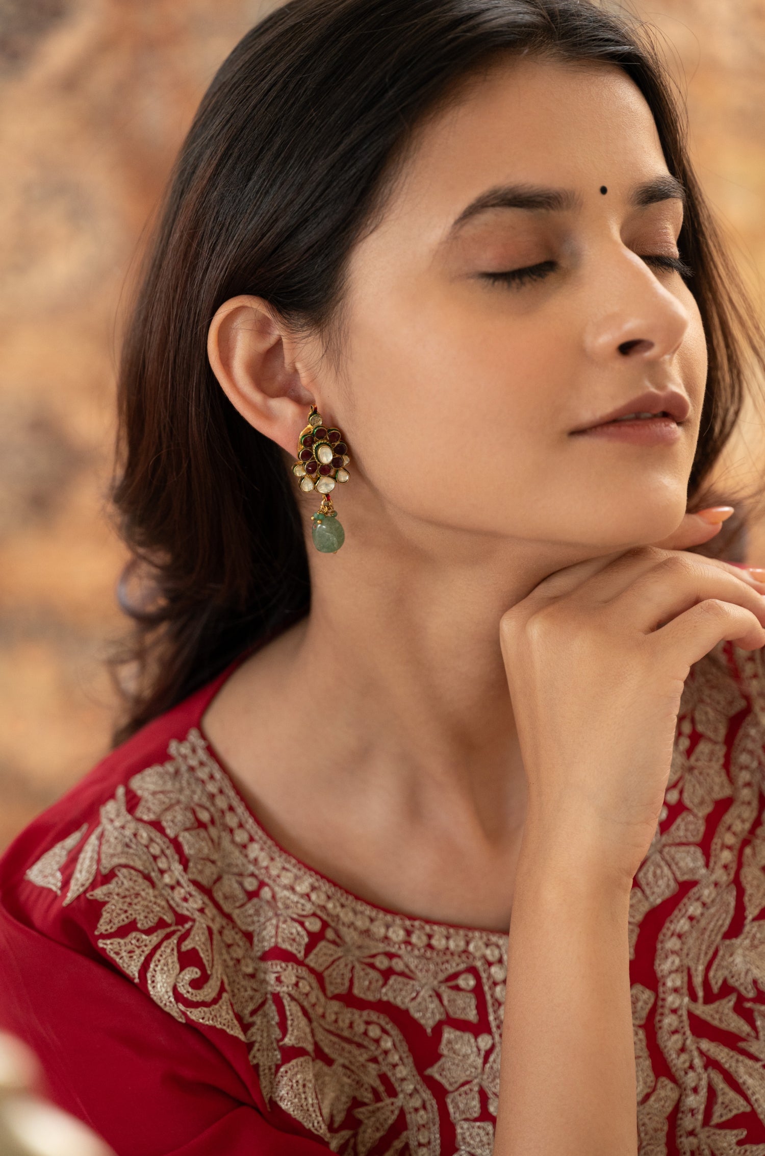 Samina Red Kundan Earrings