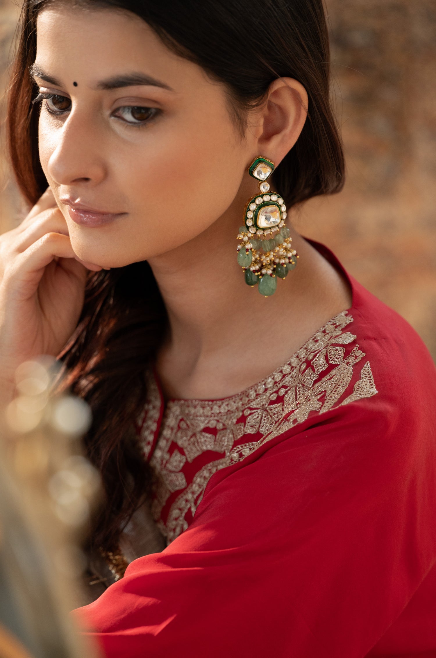 Hema Green Polki Earrings