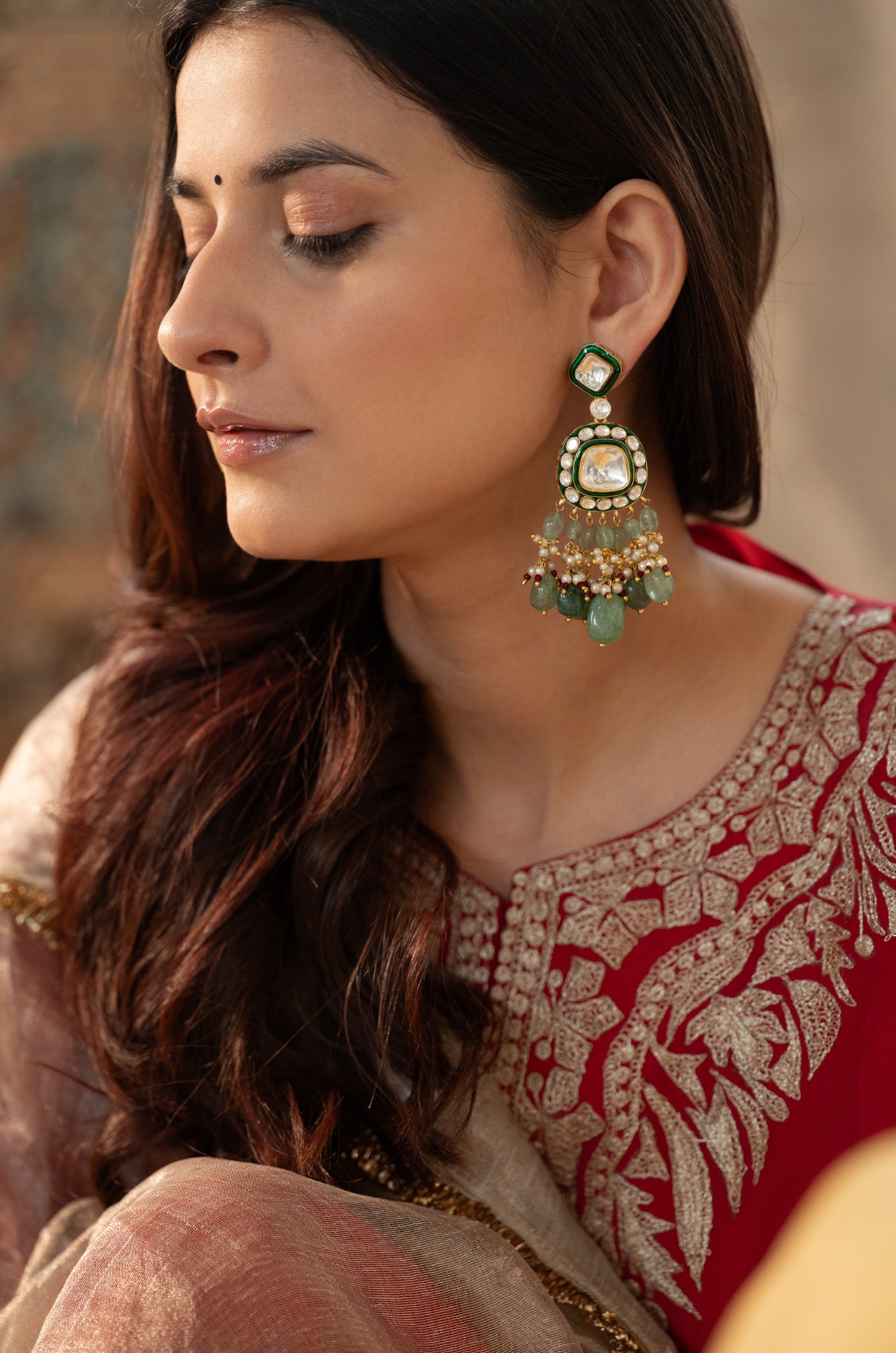 Hema Green Polki Earrings