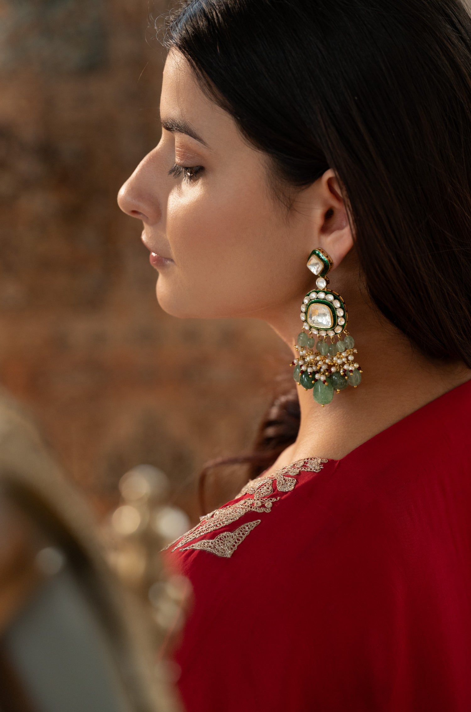 Hema Green Polki Earrings