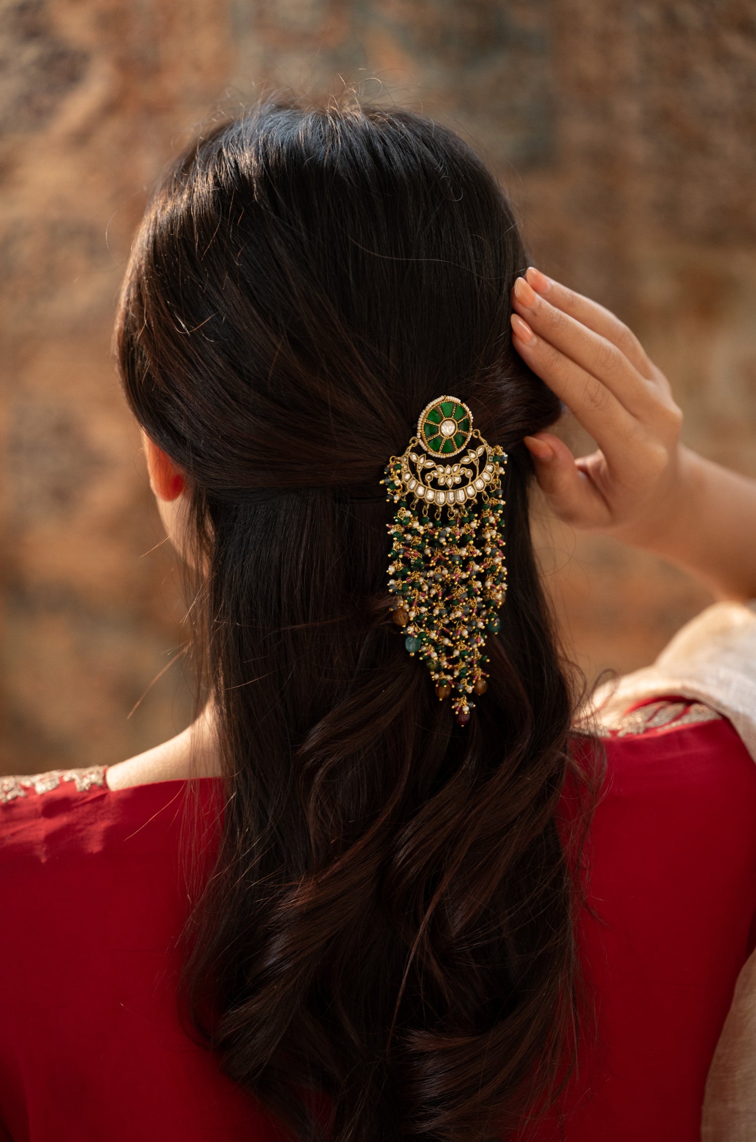 Sabeena Green Kundan Braid Pin