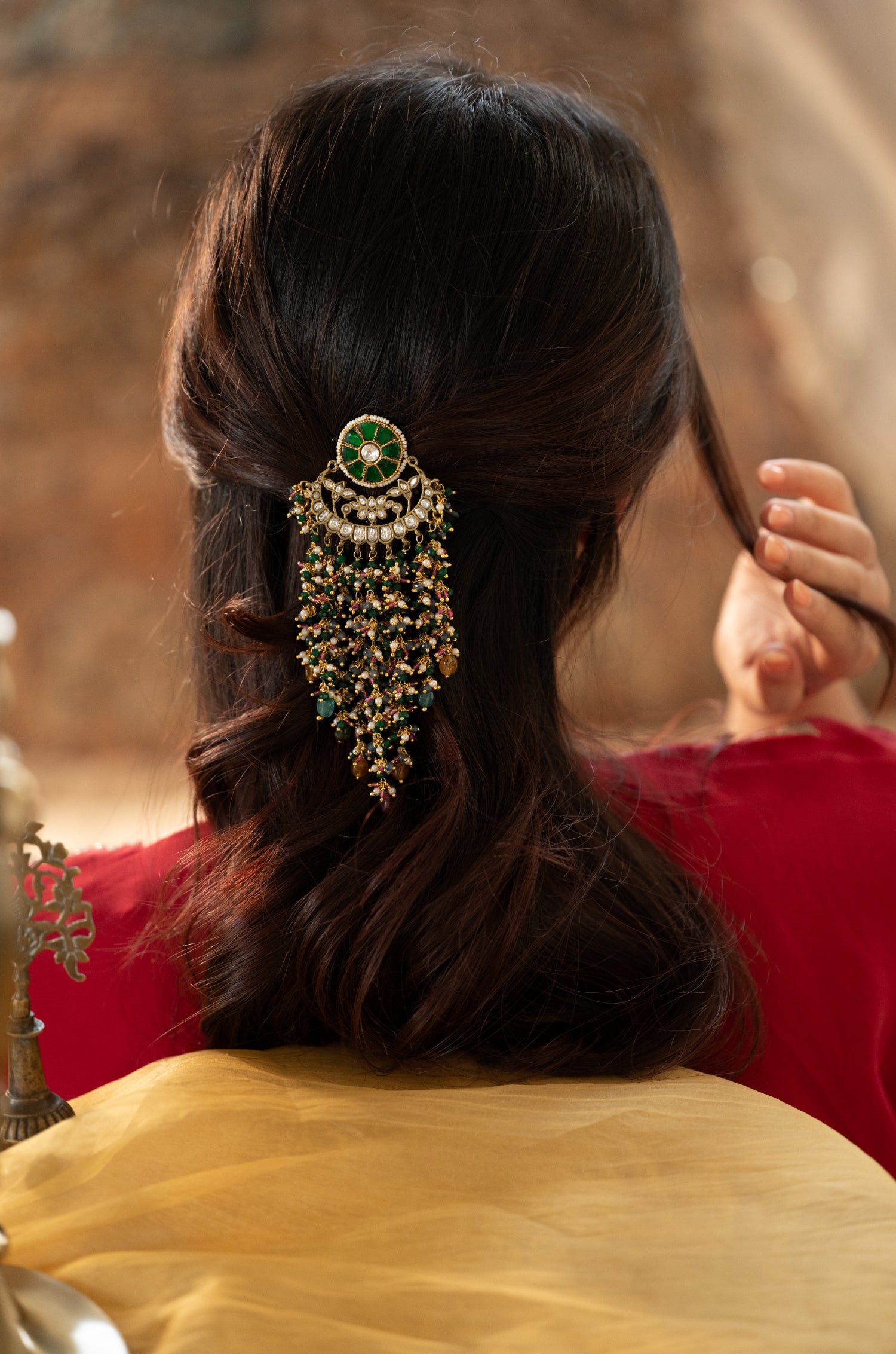 Sabeena Green Kundan Braid Pin