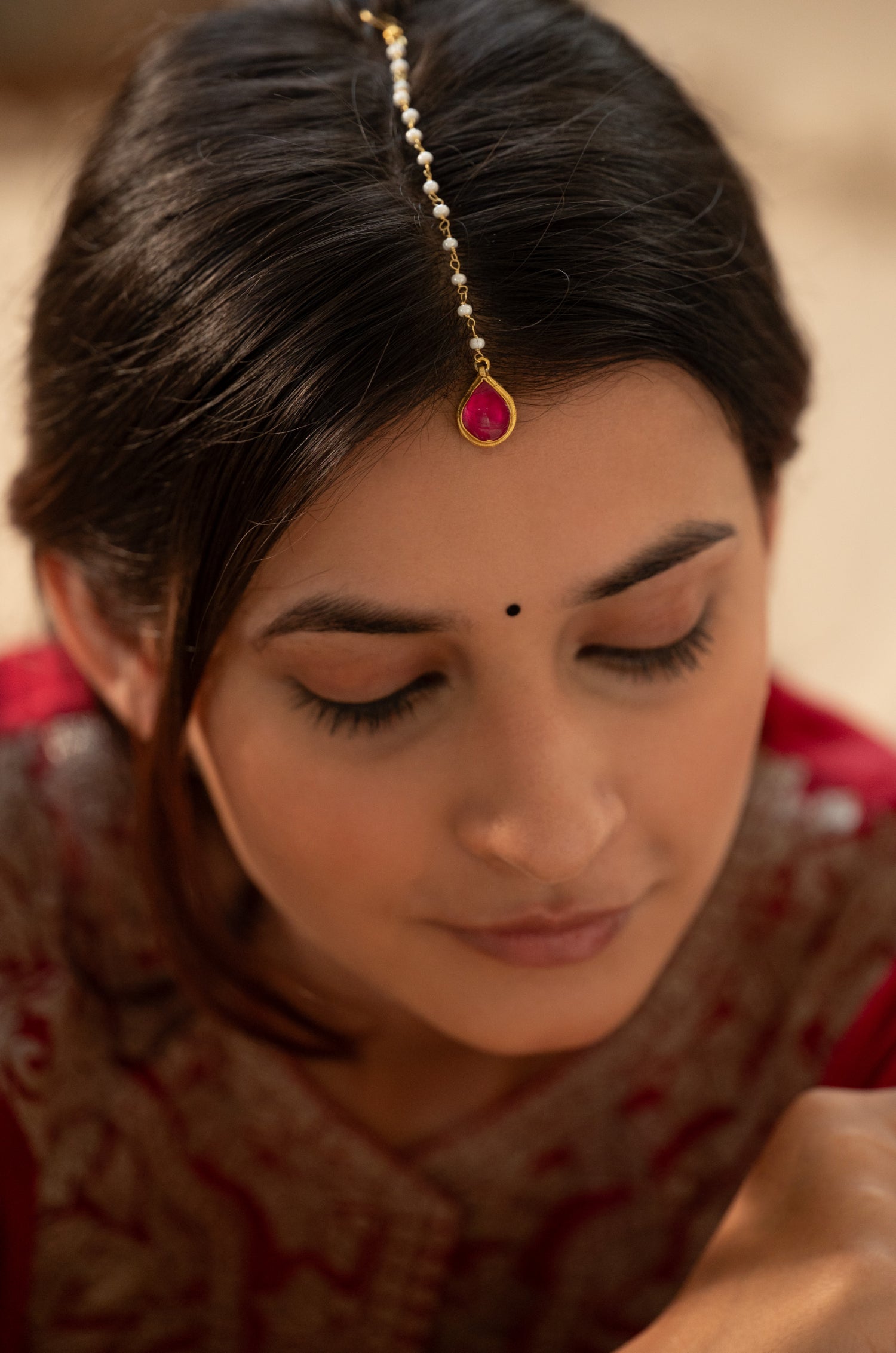 Paridhi Pink Kundan Maang Tikka